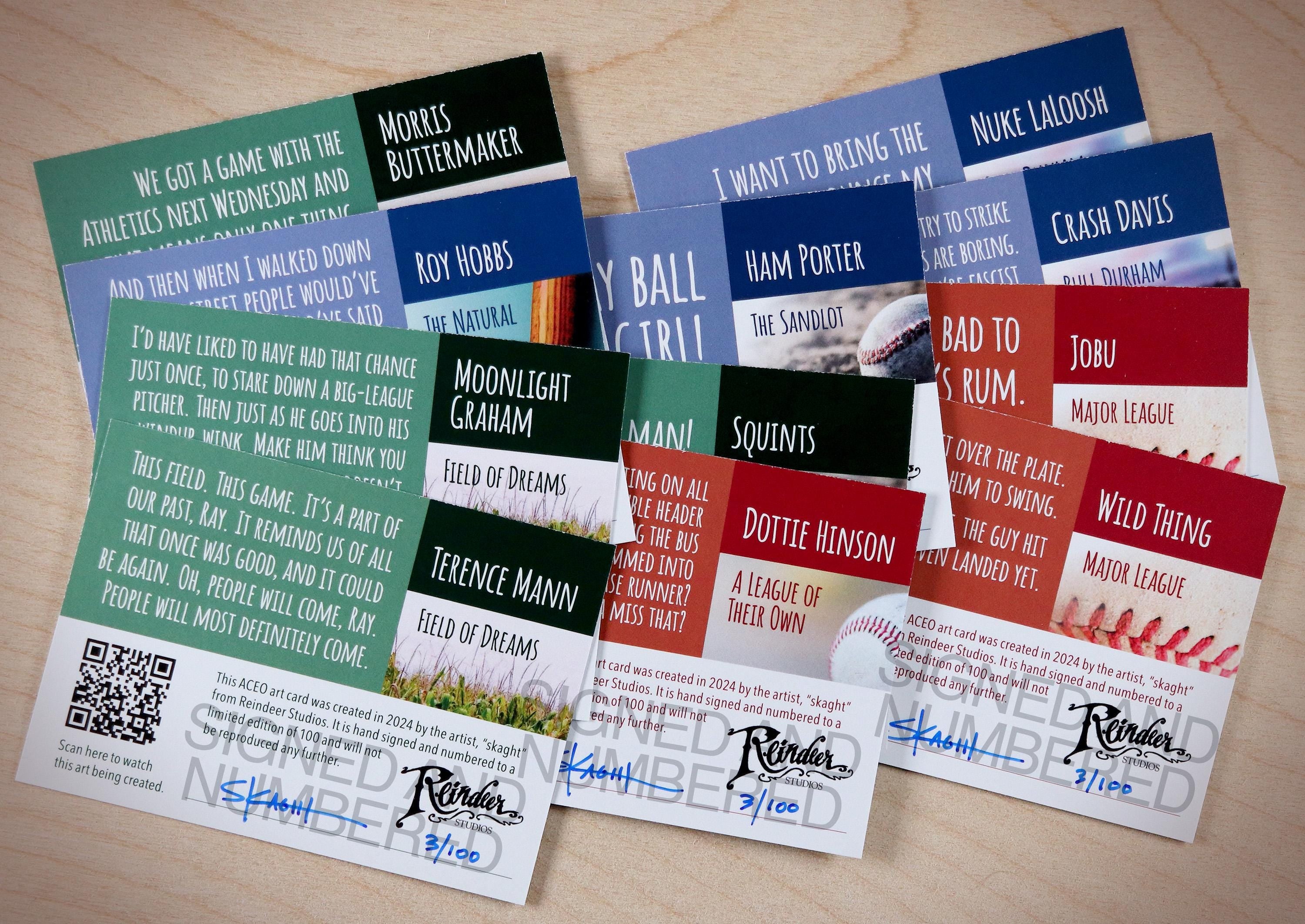 Baseball Movie Greats Complete Set (All 11 Cards) ACEO Limited Edition Baseball Art Cards