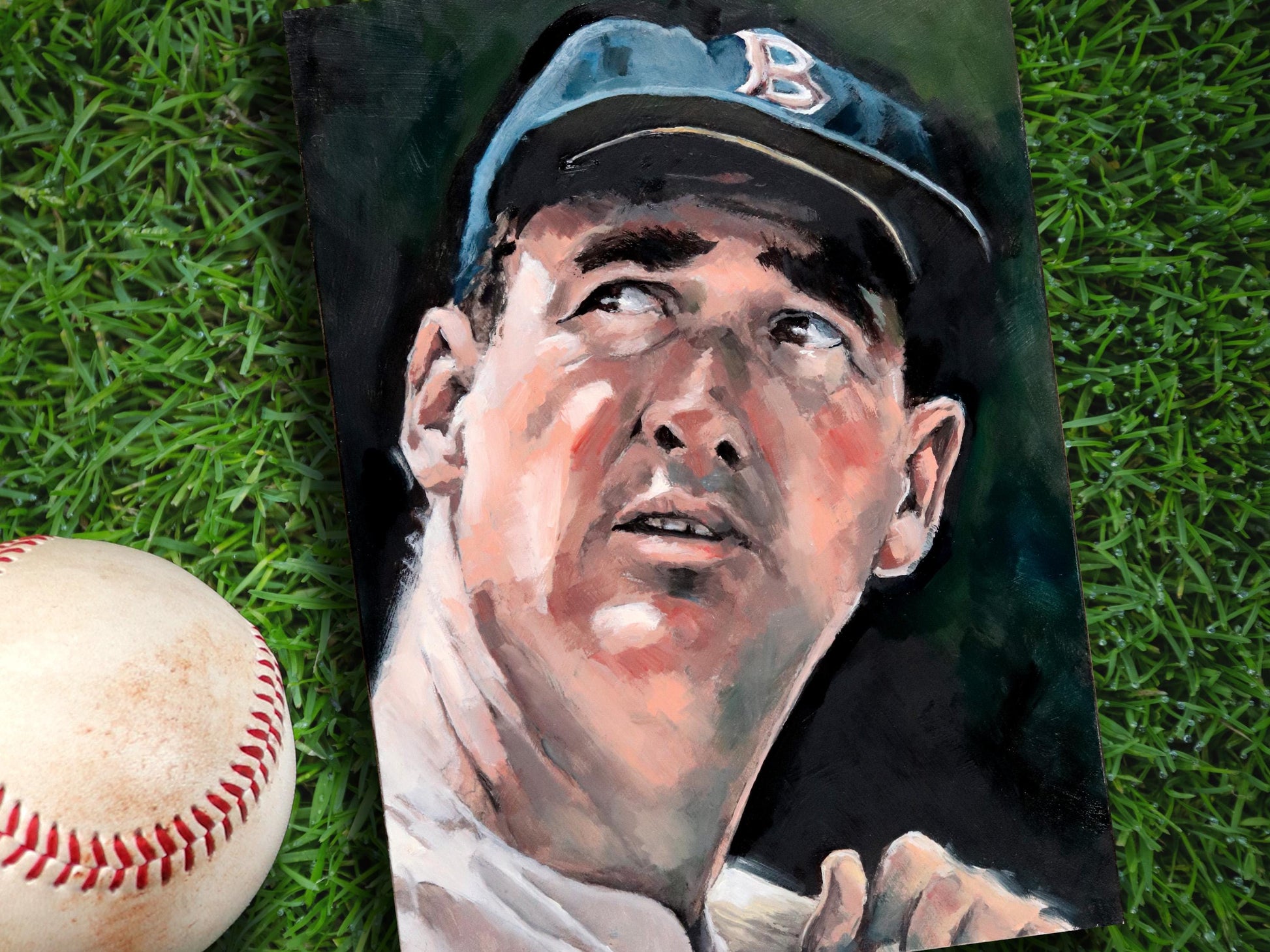 Ted Williams Boston Red Sox • baseball ORIGINAL OIL PAINTING 5x7