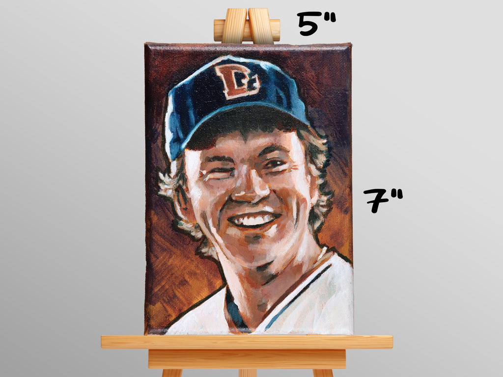 Nuke LaLoosh Bull Durham Tim Robbins • baseball original acrylic painting on canvas 5x7