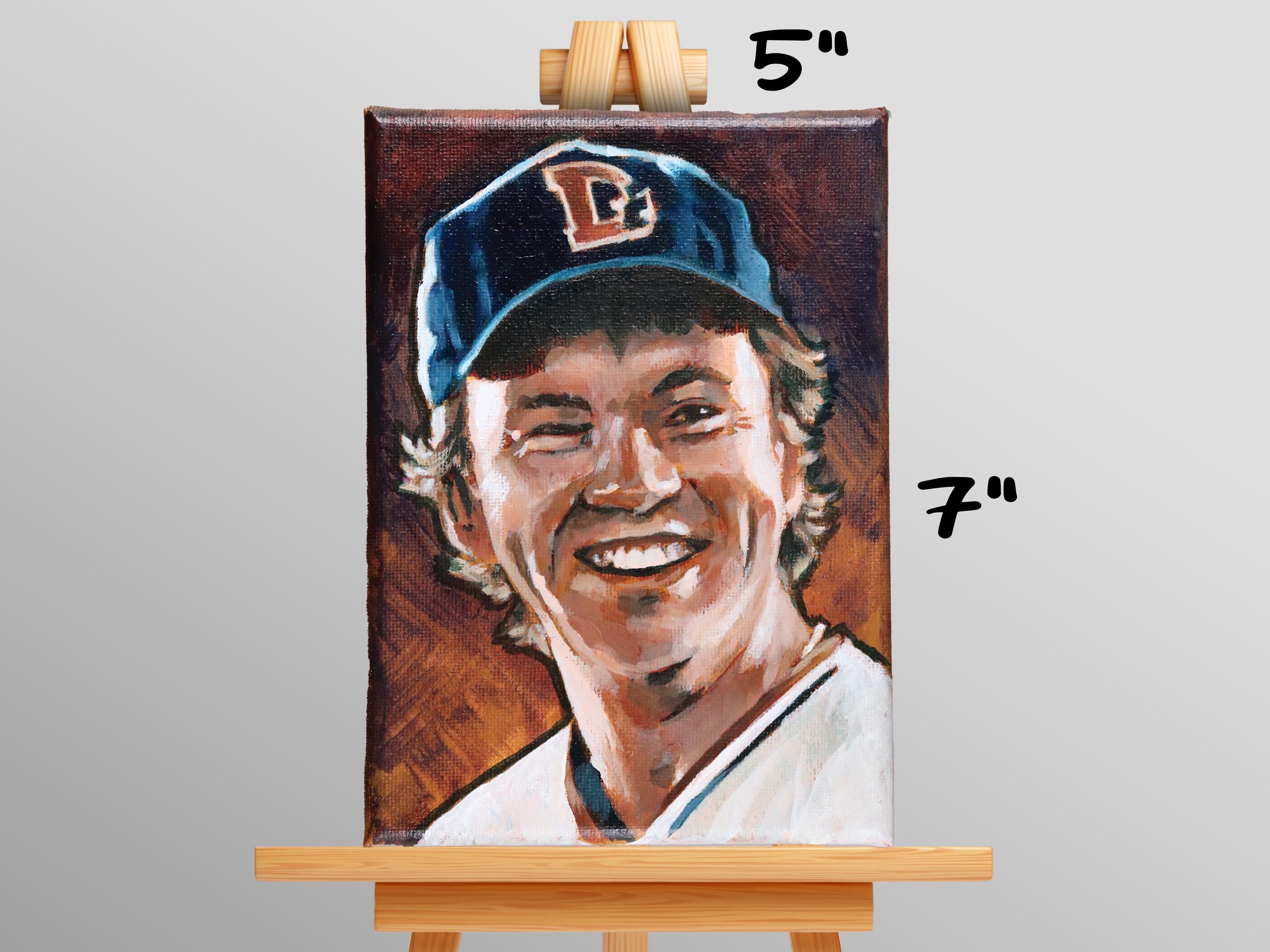 Nuke LaLoosh Bull Durham Tim Robbins • baseball original acrylic painting on canvas 5x7