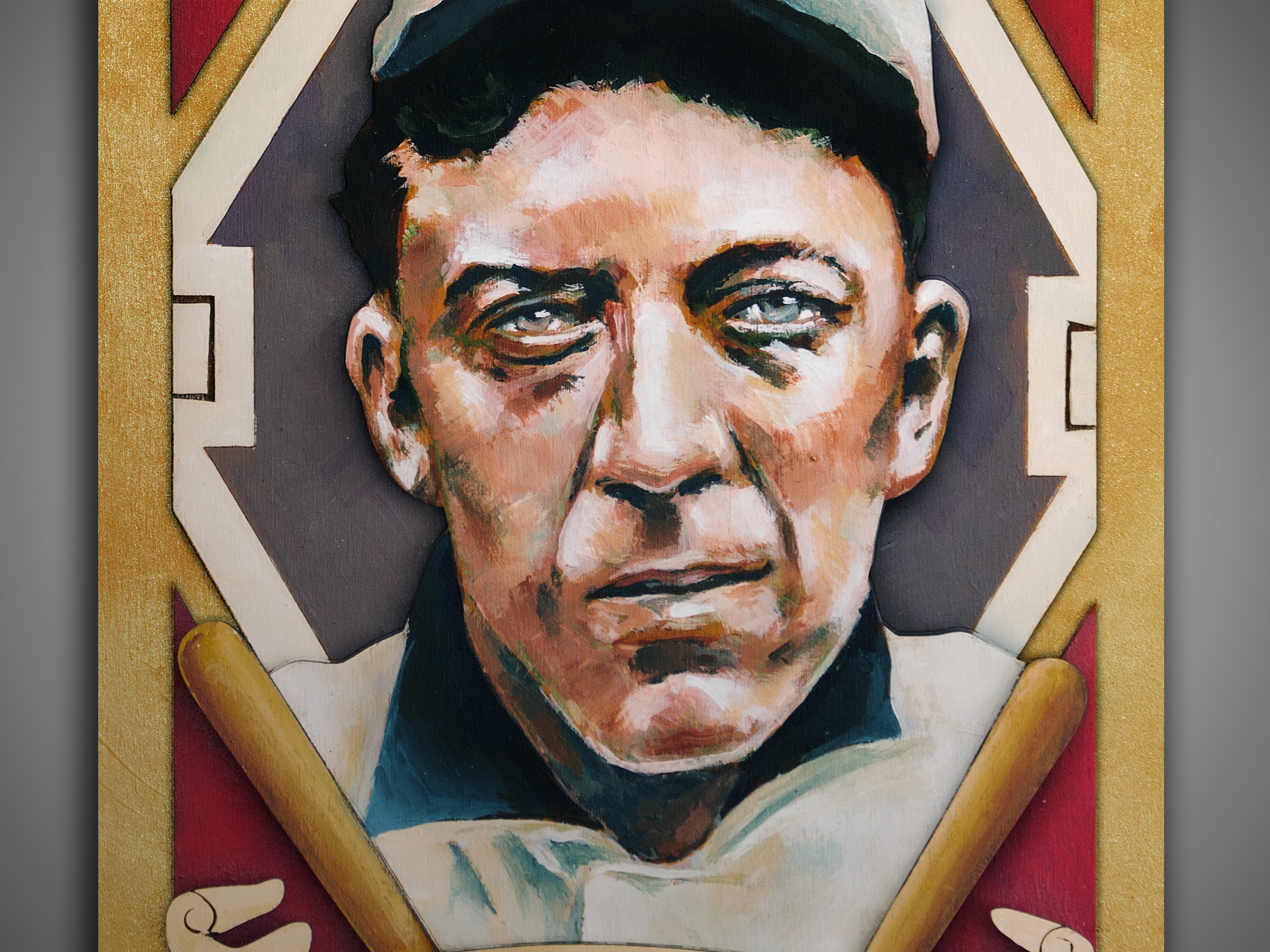 Addie Joss Cleveland Naps • T205 inspired baseball ORIGINAL PARALLAX PAINTING 8.5x15