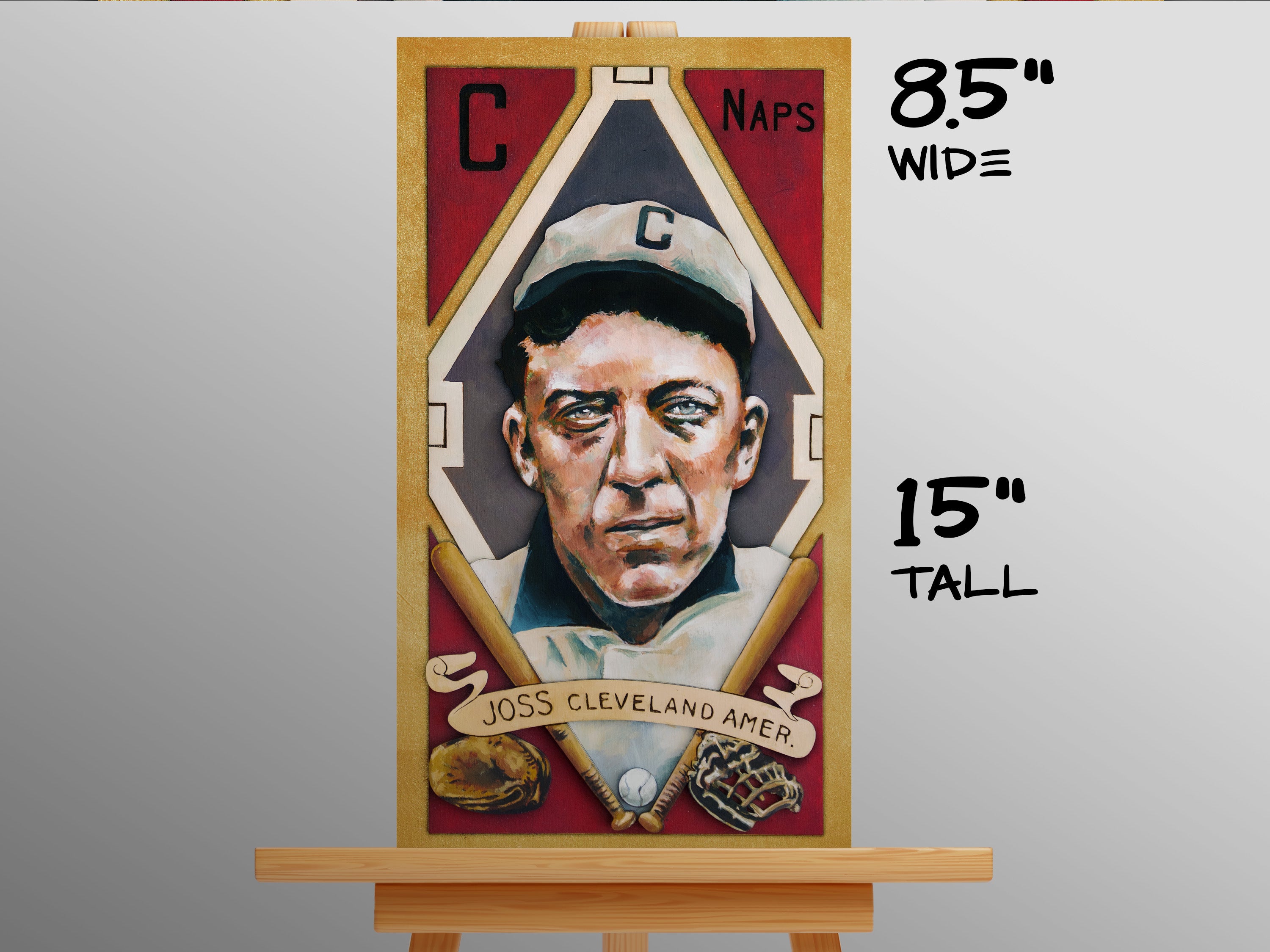 Addie Joss Cleveland Naps • T205 inspired baseball ORIGINAL PARALLAX PAINTING 8.5x15