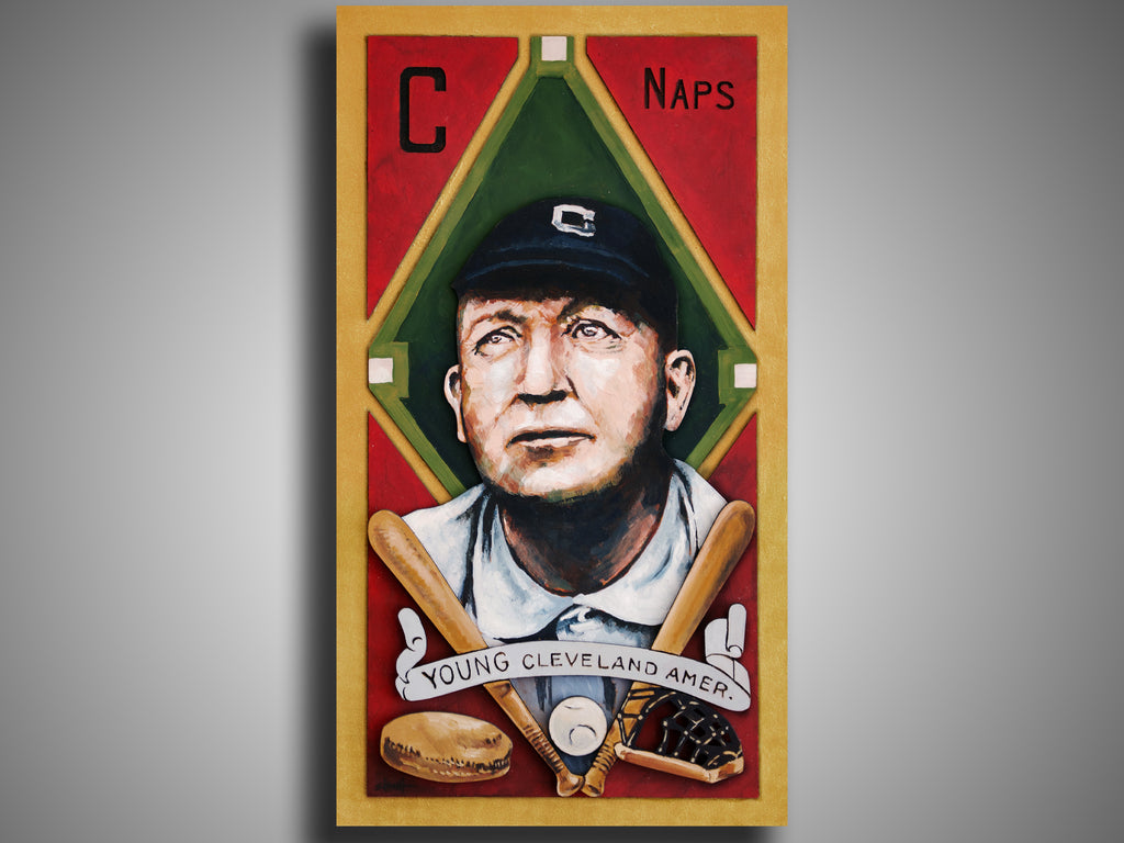 Cy Young Cleveland Naps • T205 inspired baseball ORIGINAL PARALLAX PAINTING 8.5x15