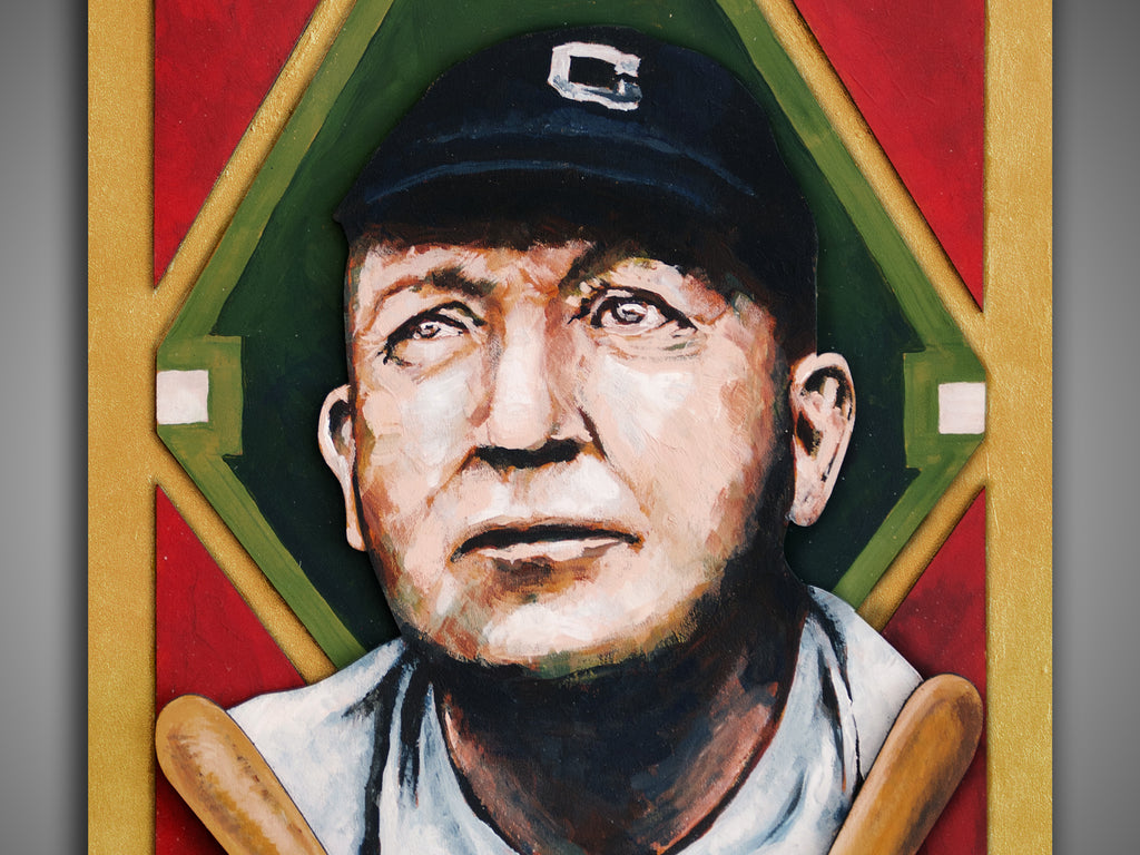 Cy Young Cleveland Naps • T205 inspired baseball ORIGINAL PARALLAX PAINTING 8.5x15