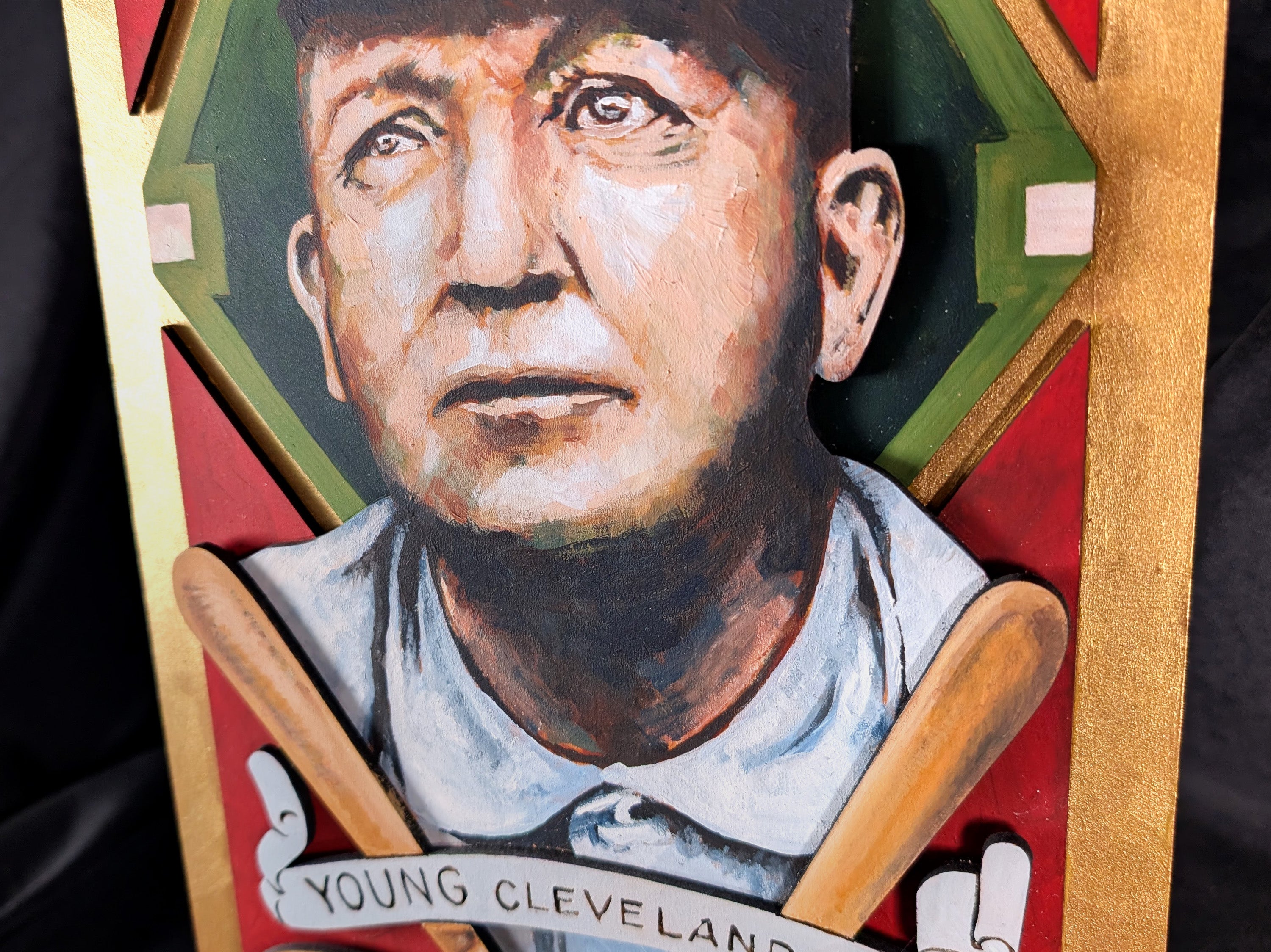 Cy Young Cleveland Naps • T205 inspired baseball ORIGINAL PARALLAX PAINTING 8.5x15