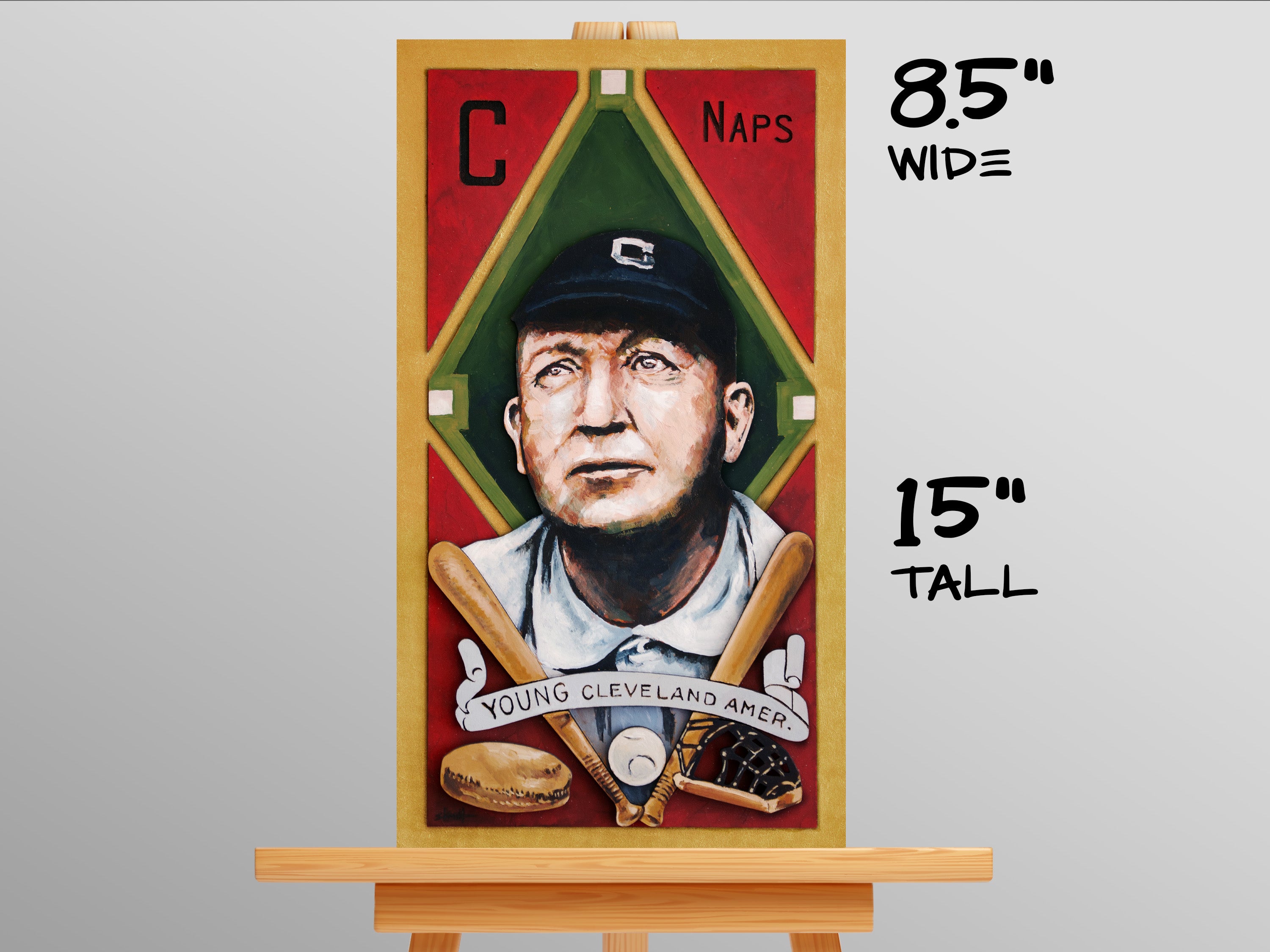 Cy Young Cleveland Naps • T205 inspired baseball ORIGINAL PARALLAX PAINTING 8.5x15
