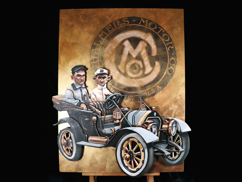 Ty Cobb Nap Lajoie Chalmers Race • ORIGINAL PARALLAX PAINTING 18"x24"