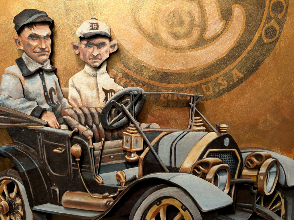 Ty Cobb Nap Lajoie Chalmers Race • ORIGINAL PARALLAX PAINTING 18"x24"