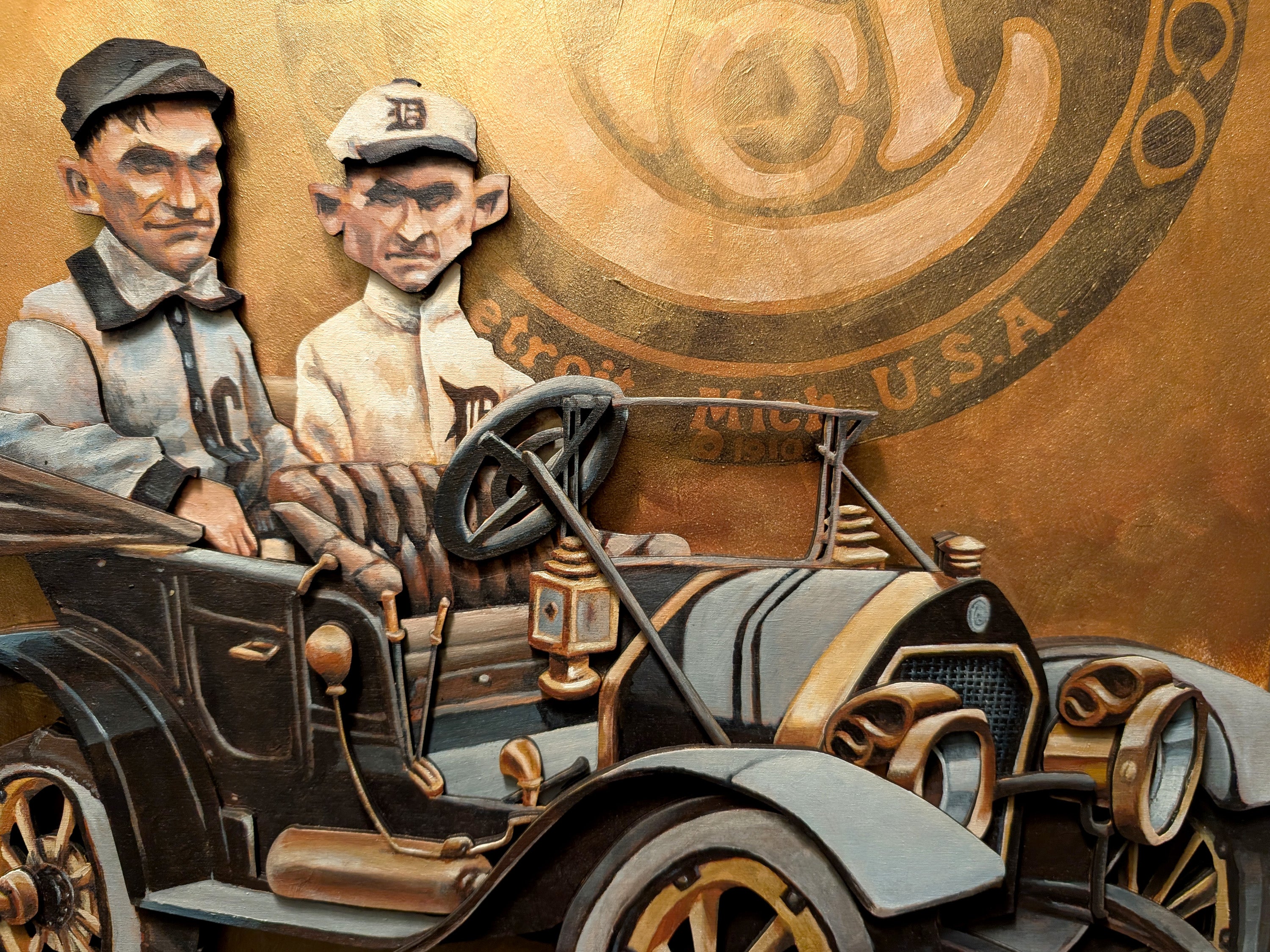 Ty Cobb Nap Lajoie Chalmers Race • ORIGINAL PARALLAX PAINTING 18"x24"
