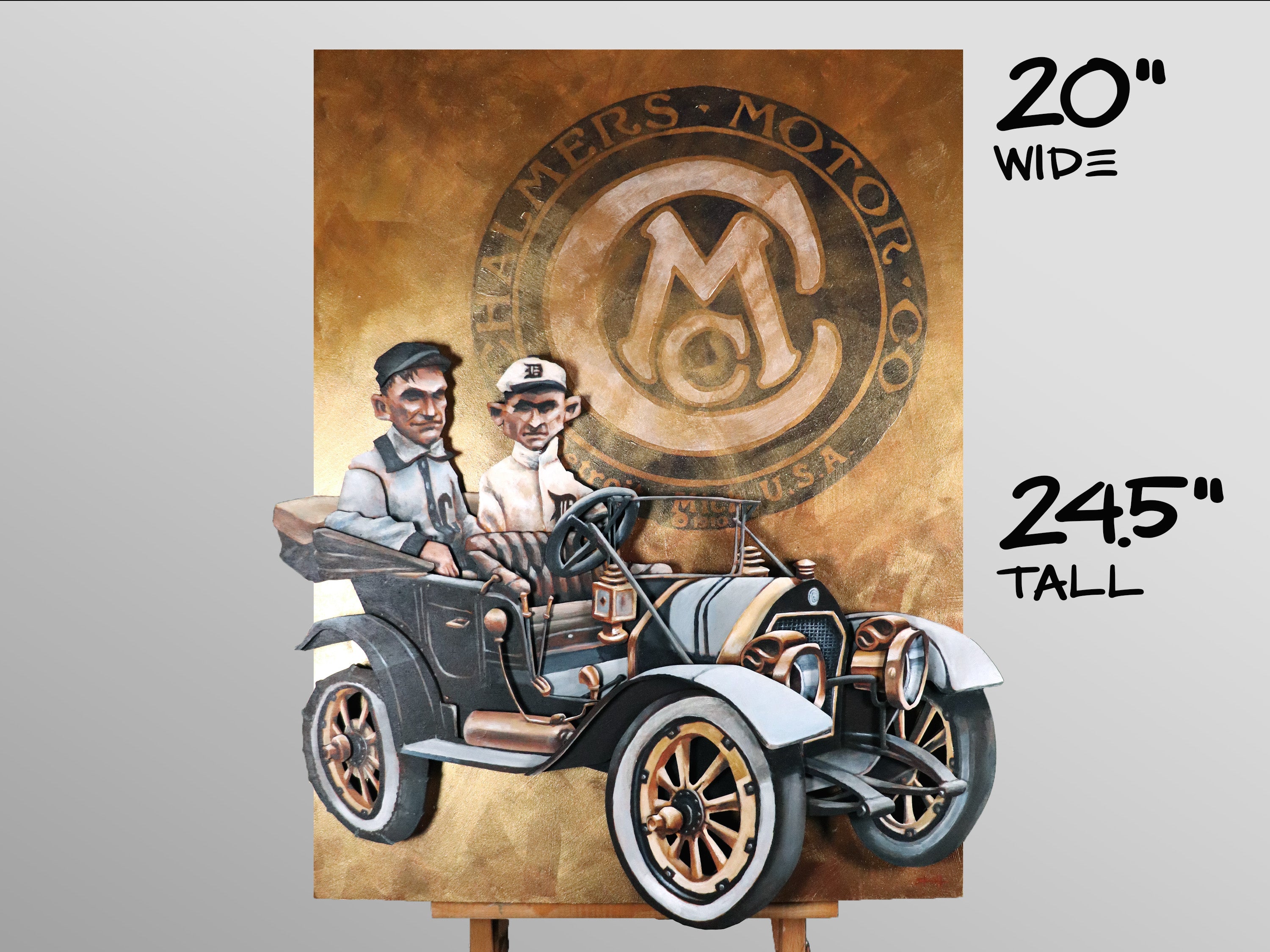 Ty Cobb Nap Lajoie Chalmers Race • ORIGINAL PARALLAX PAINTING 18"x24"