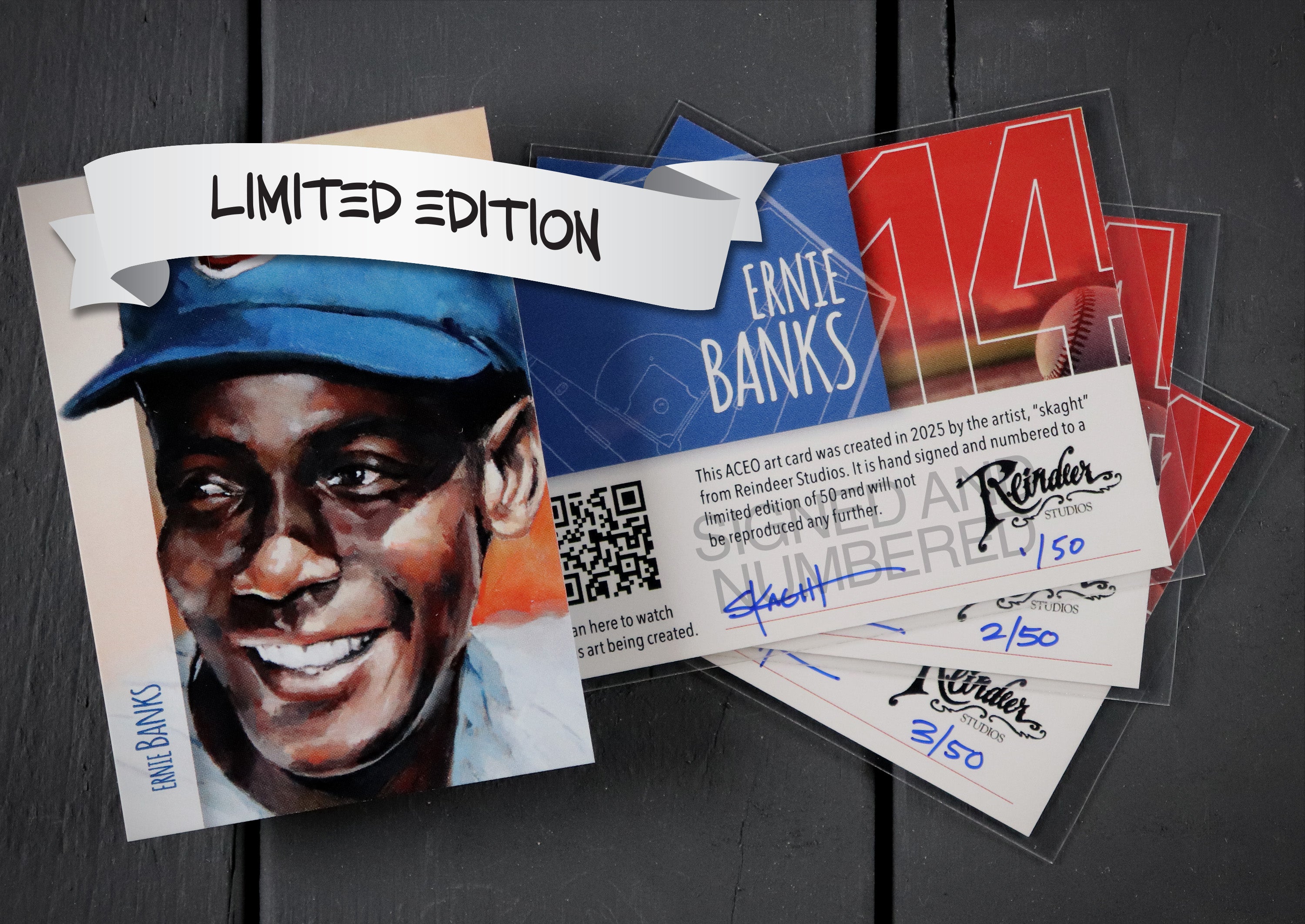 Ernie Banks ACEO Limited Edition Baseball Art Card Chicago Cubs