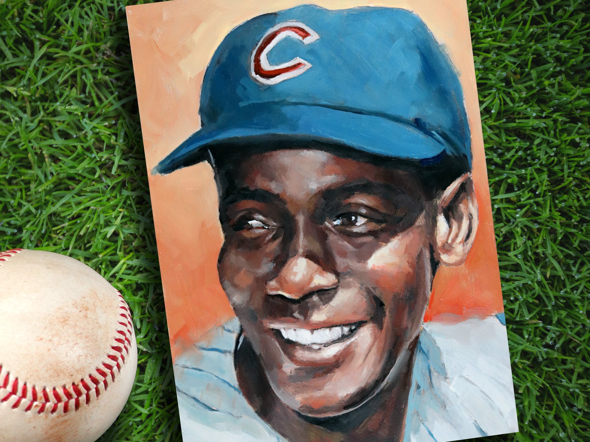 Ernie Banks Chicago Cubs • baseball ORIGINAL OIL PAINTING 5x7