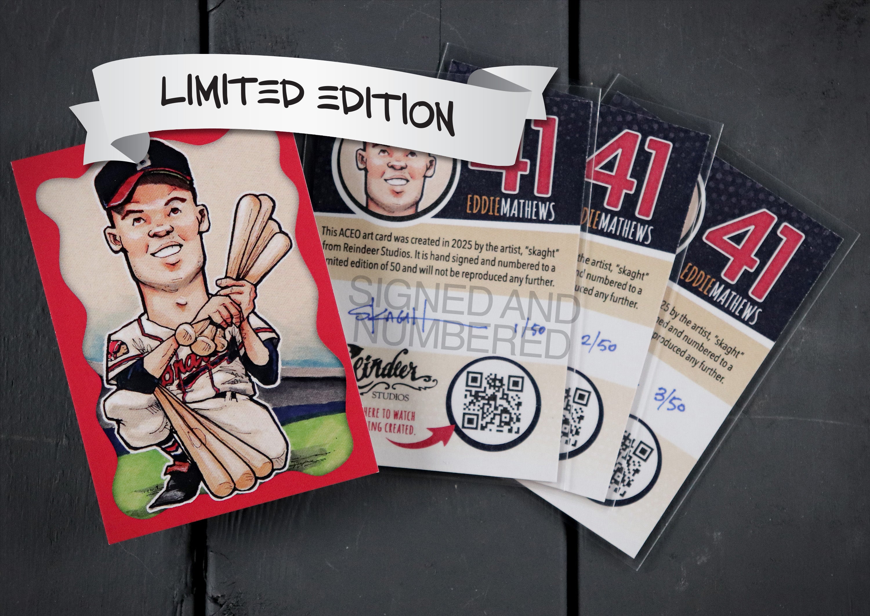 Eddie Mathews ACEO Limited Edition Baseball Art Card Atlanta Braves Boston Milwaukee
