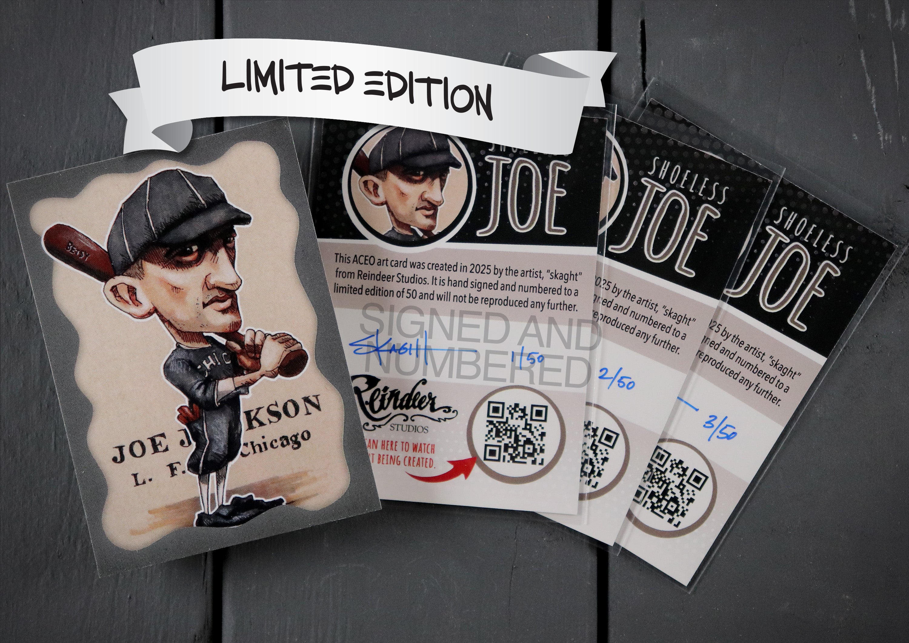 Shoeless Joe Jackson ACEO Limited Edition Baseball Doodle Art Card Chicago Black Sox