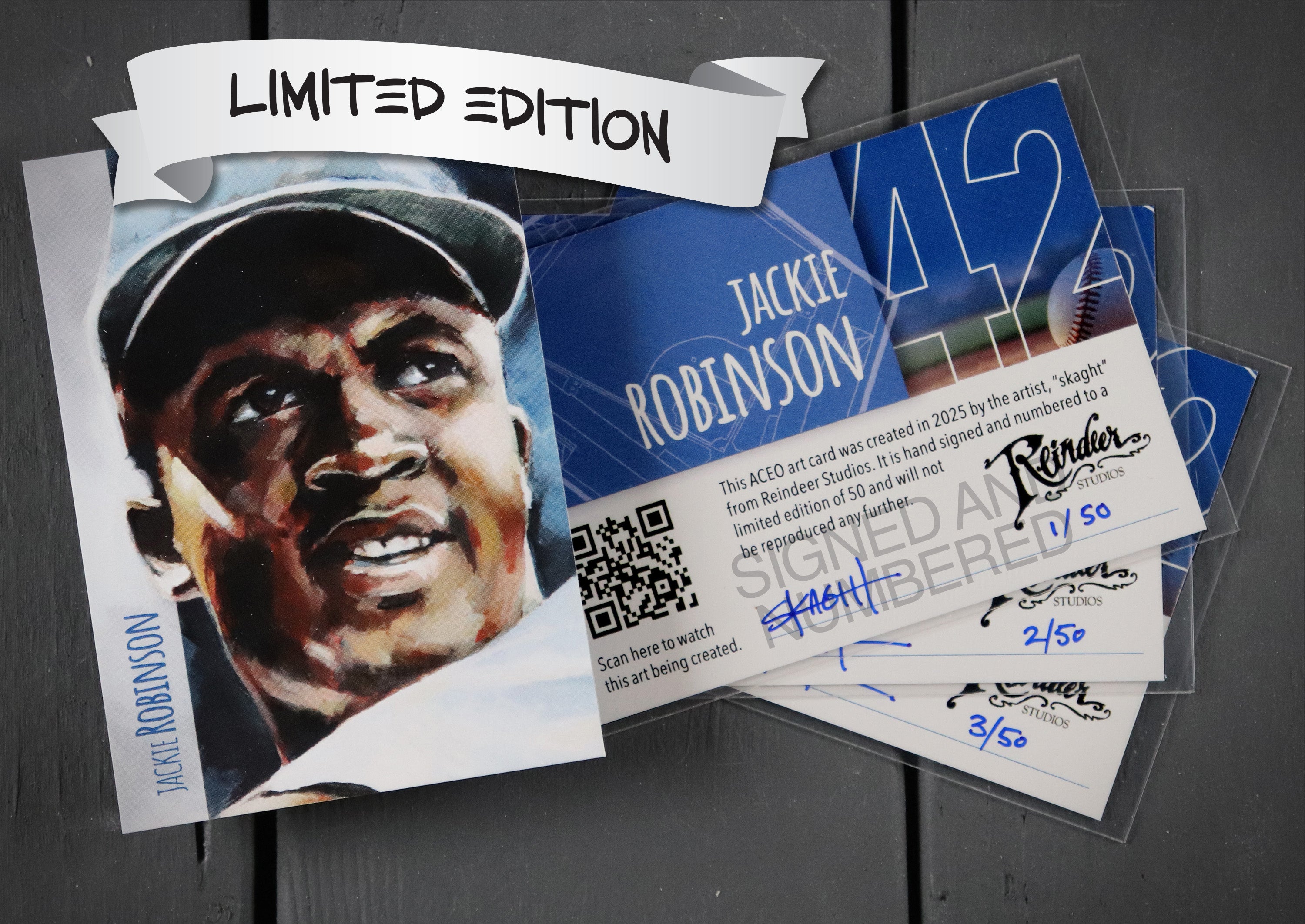 Jackie Robinson ACEO Limited Edition Baseball Brooklyn LA Dodgers