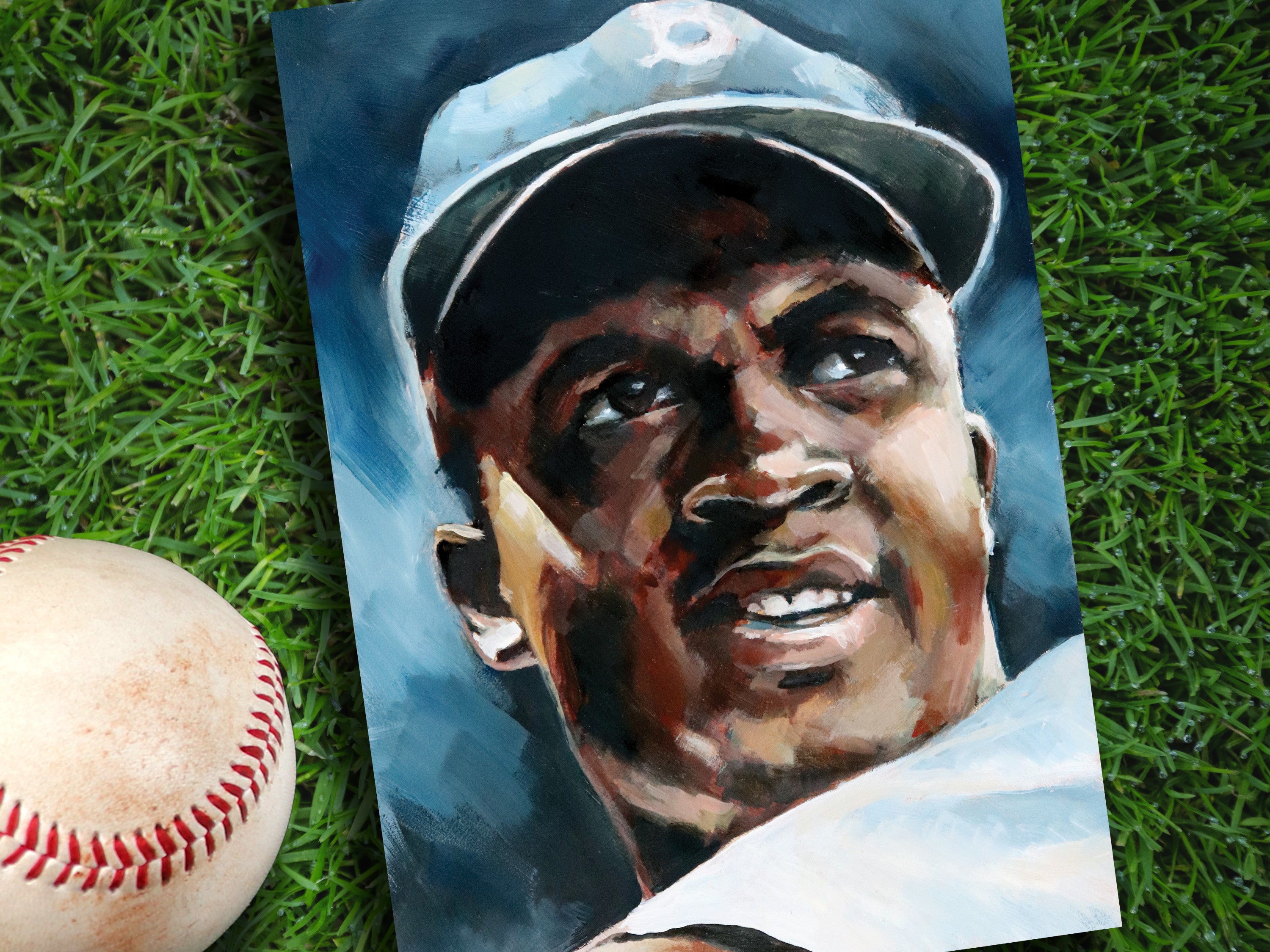 Jackie Robinson Brooklyn Dodgers • baseball ORIGINAL OIL PAINTING 5x7