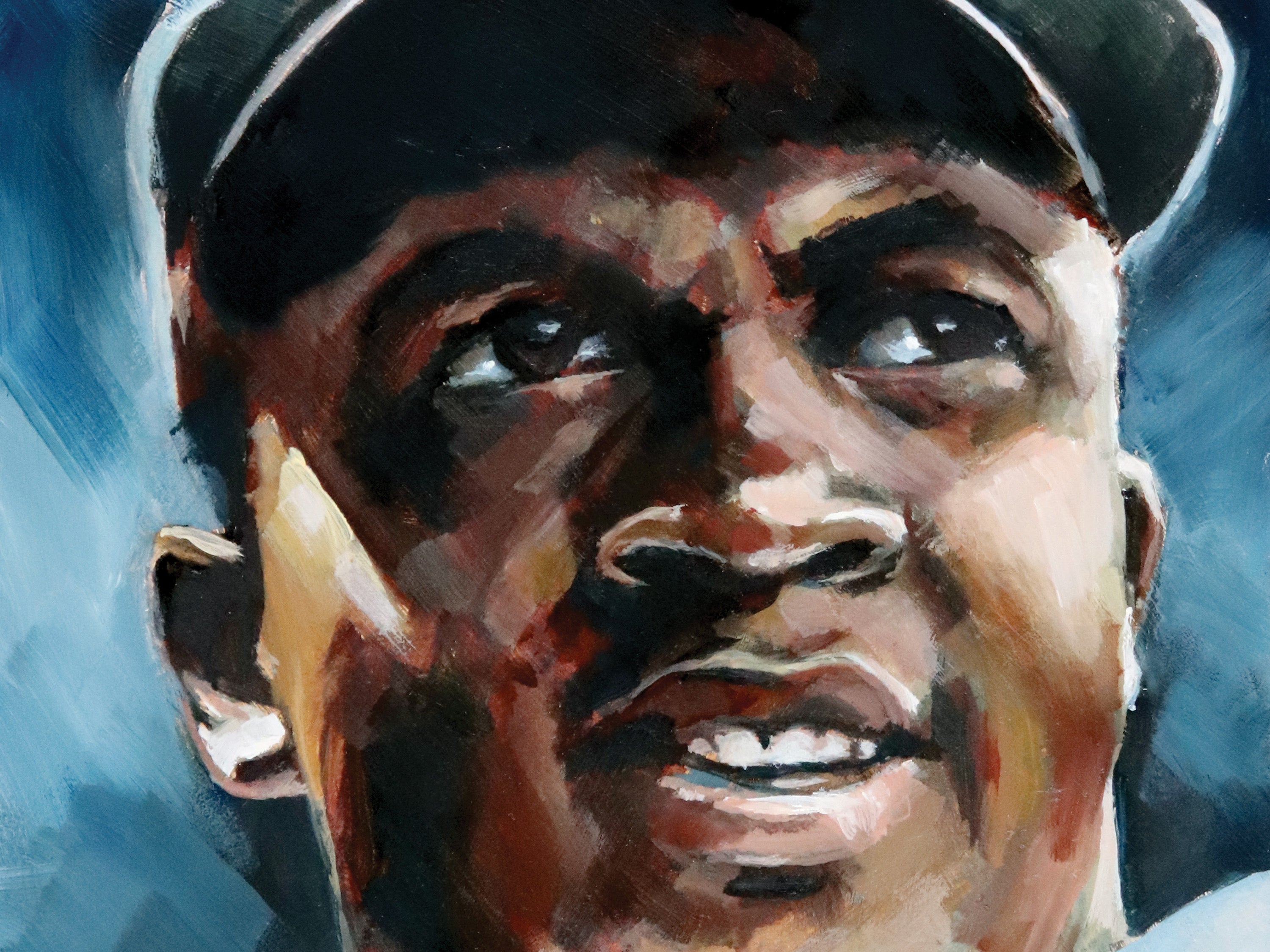 Jackie Robinson Brooklyn Dodgers • baseball ORIGINAL OIL PAINTING 5x7