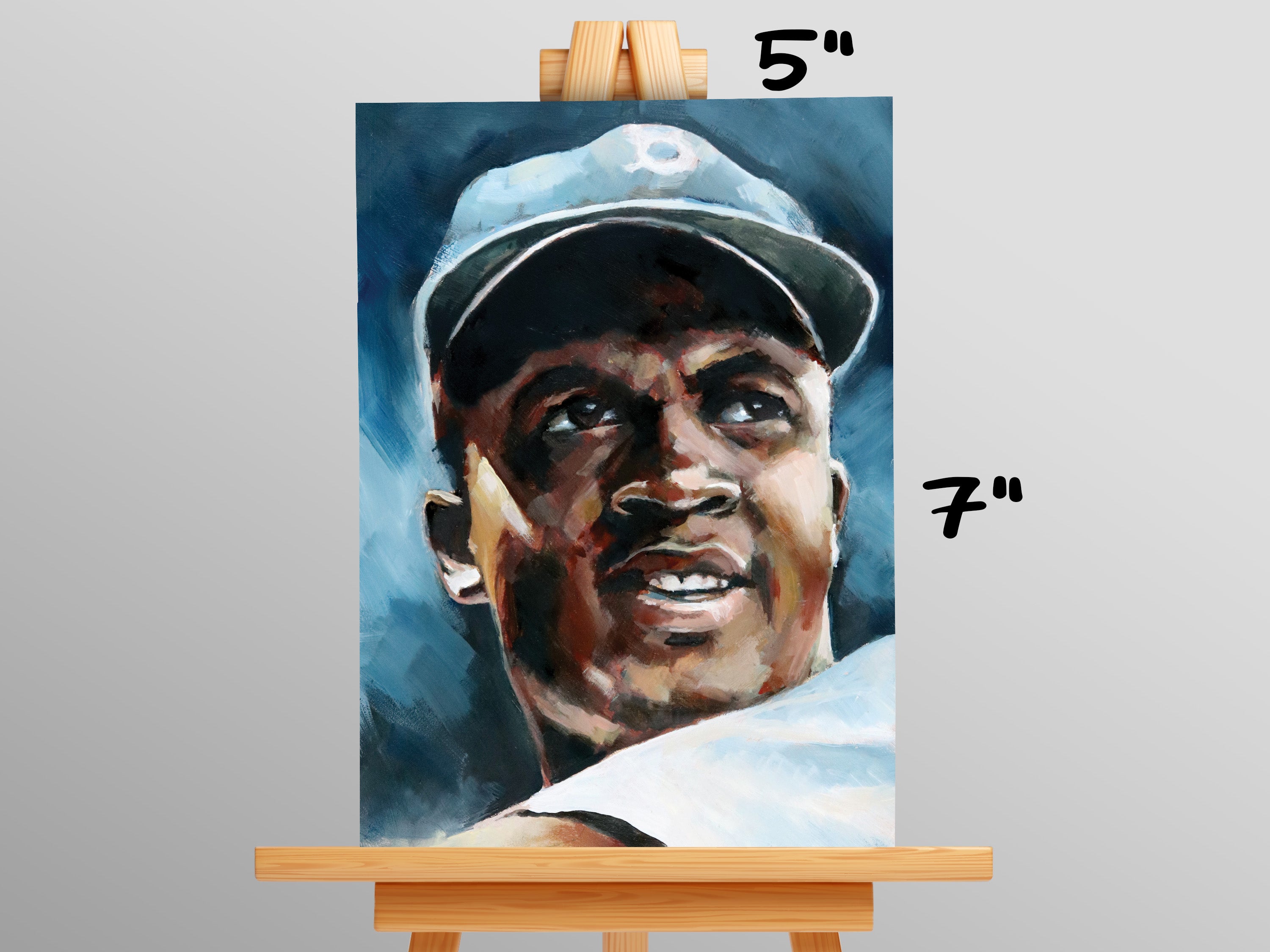 Jackie Robinson Brooklyn Dodgers • baseball ORIGINAL OIL PAINTING 5x7