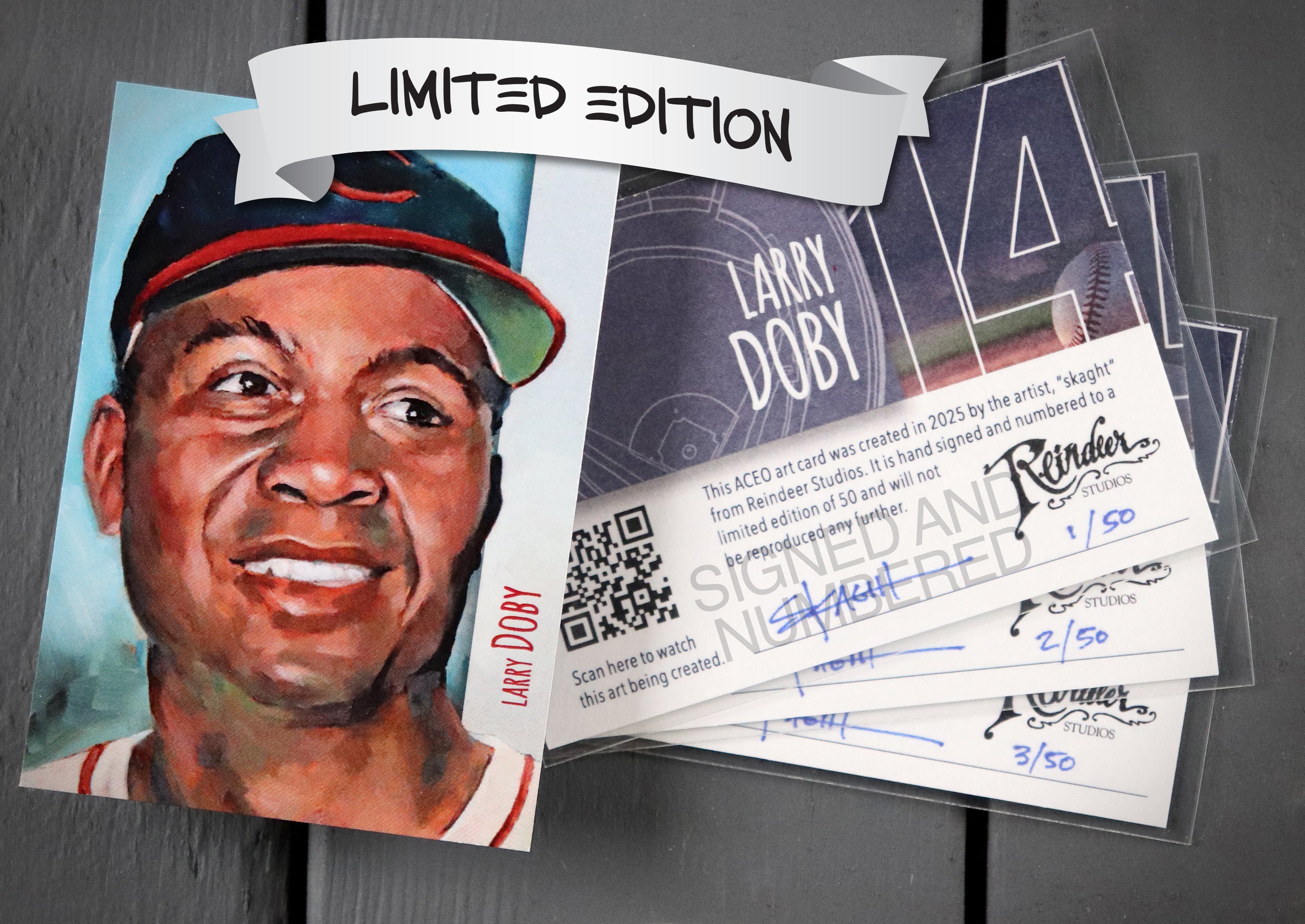 Larry Doby ACEO Limited Edition Baseball Art Card Cleveland Indians Guardians