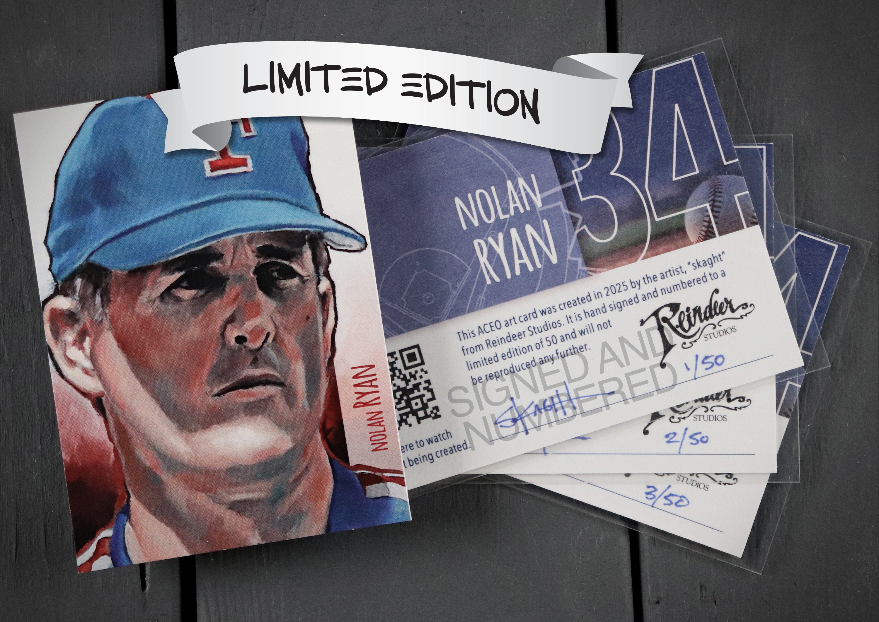 Nolan Ryan ACEO Limited Edition Baseball Art Card Texas Rangers