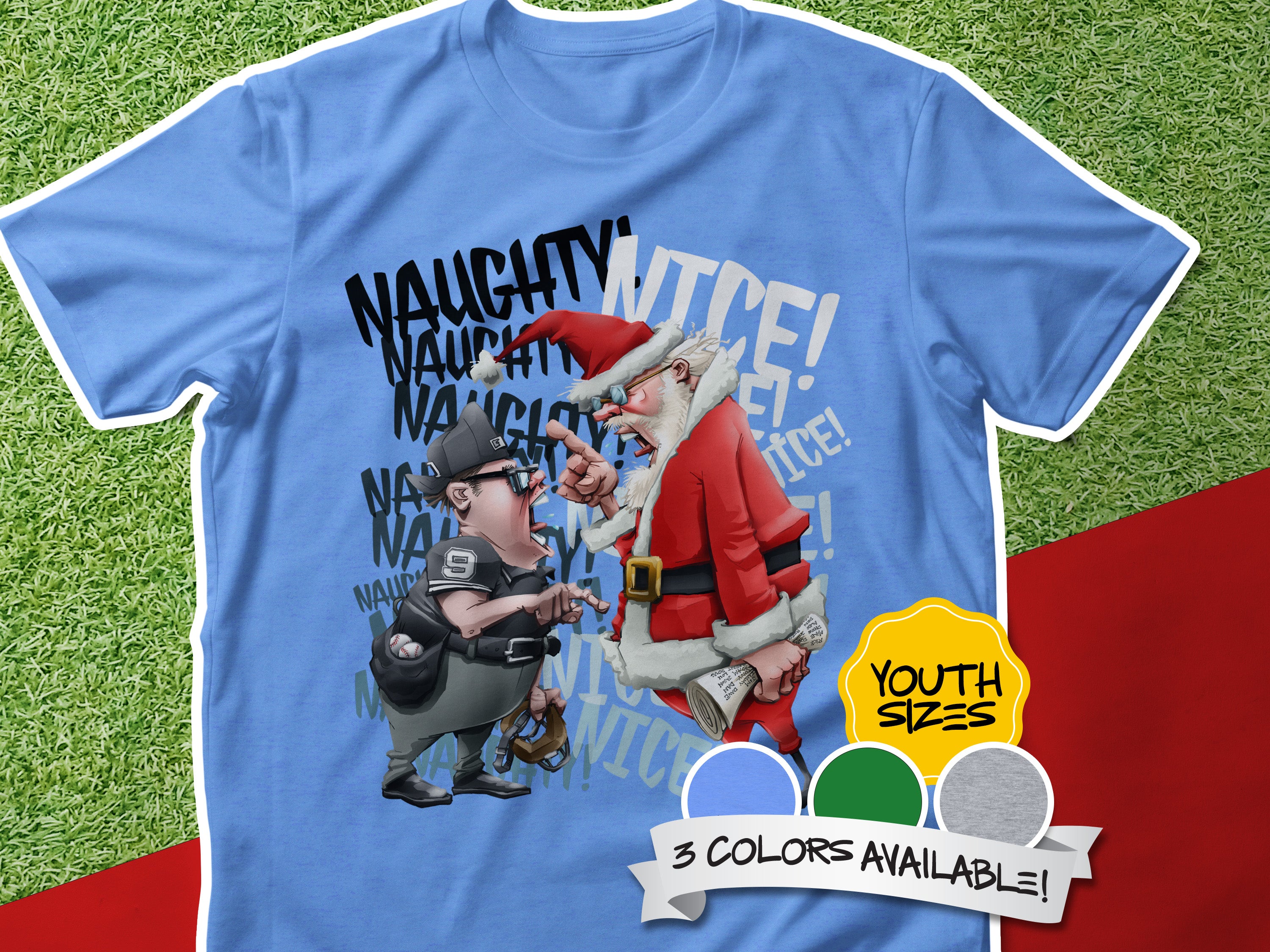 Naughty or Nice Christmas Baseball Youth Short Sleeve T-Shirt