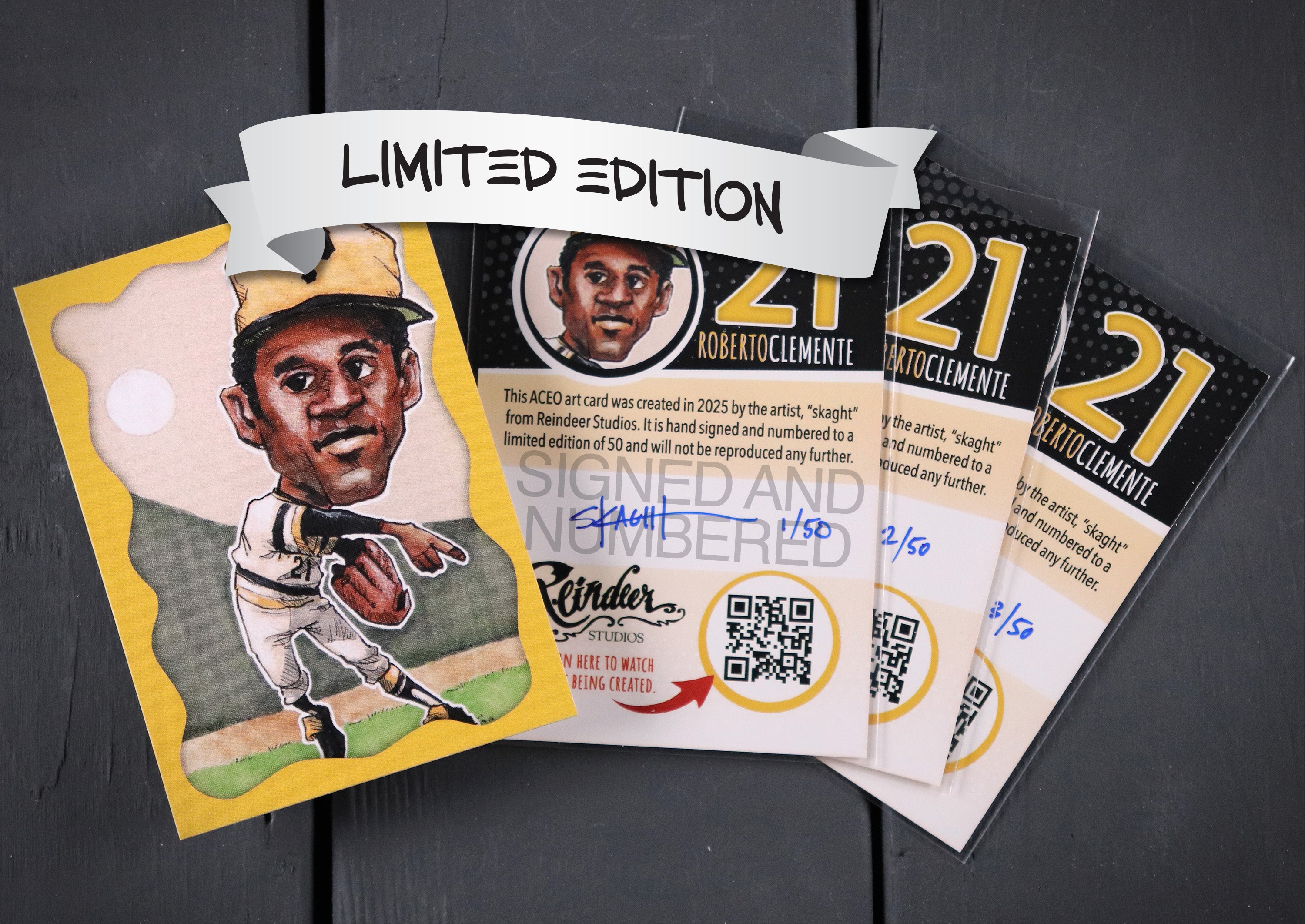 Roberto Clemente ACEO Limited Edition Baseball Doodle Art Card Pittsburgh Pirates