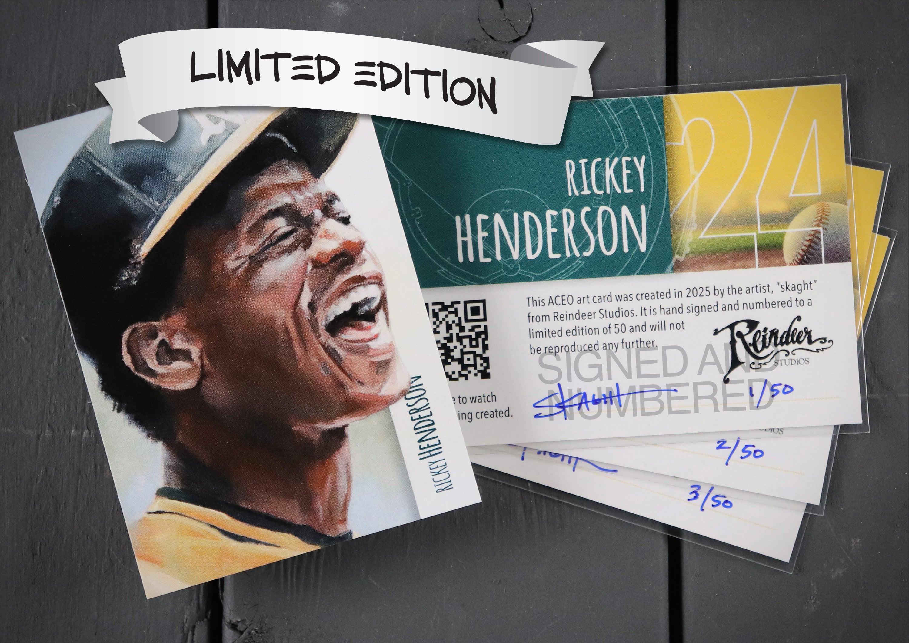 Rickey Henderson ACEO Limited Edition Baseball Art Card Oakland Athletics