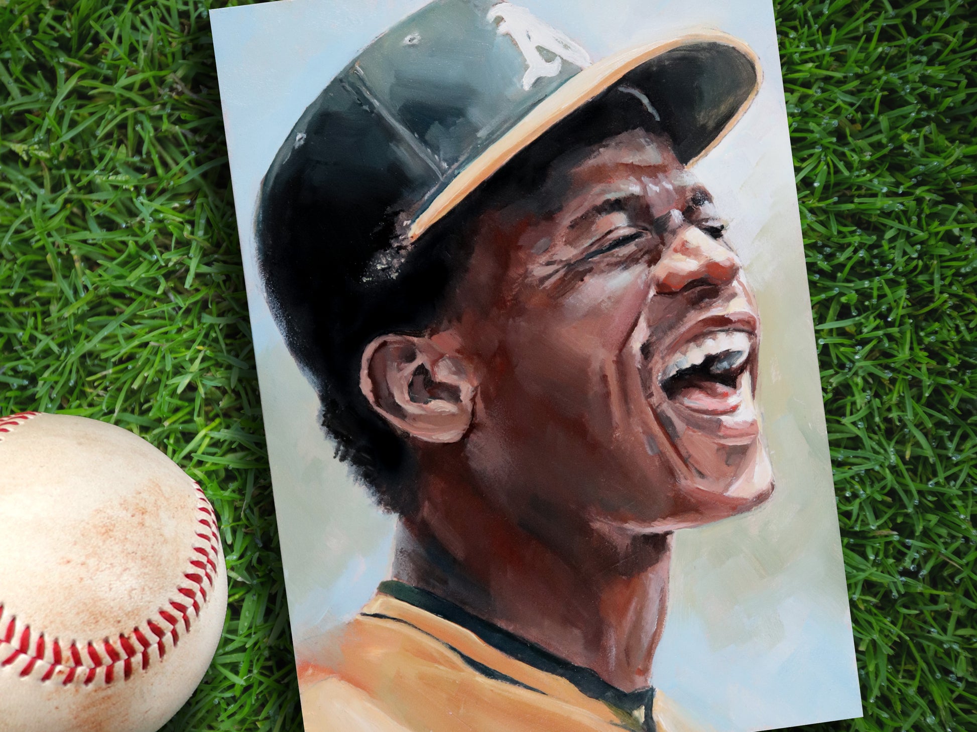 Rickey Henderson Oakland Athletics • baseball ORIGINAL OIL PAINTING 5x7