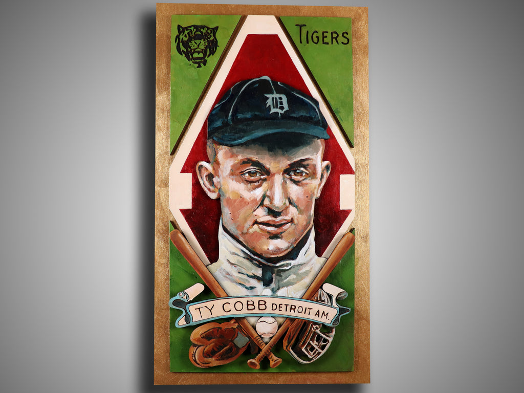 Ty Cobb Detroit Tigers • T205 inspired baseball ORIGINAL PARALLAX PAINTING 8.5x15