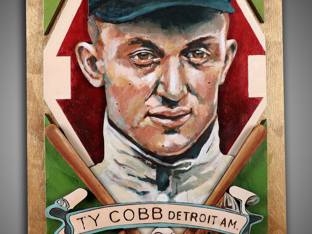 Ty Cobb Detroit Tigers • T205 inspired baseball ORIGINAL PARALLAX PAINTING 8.5x15
