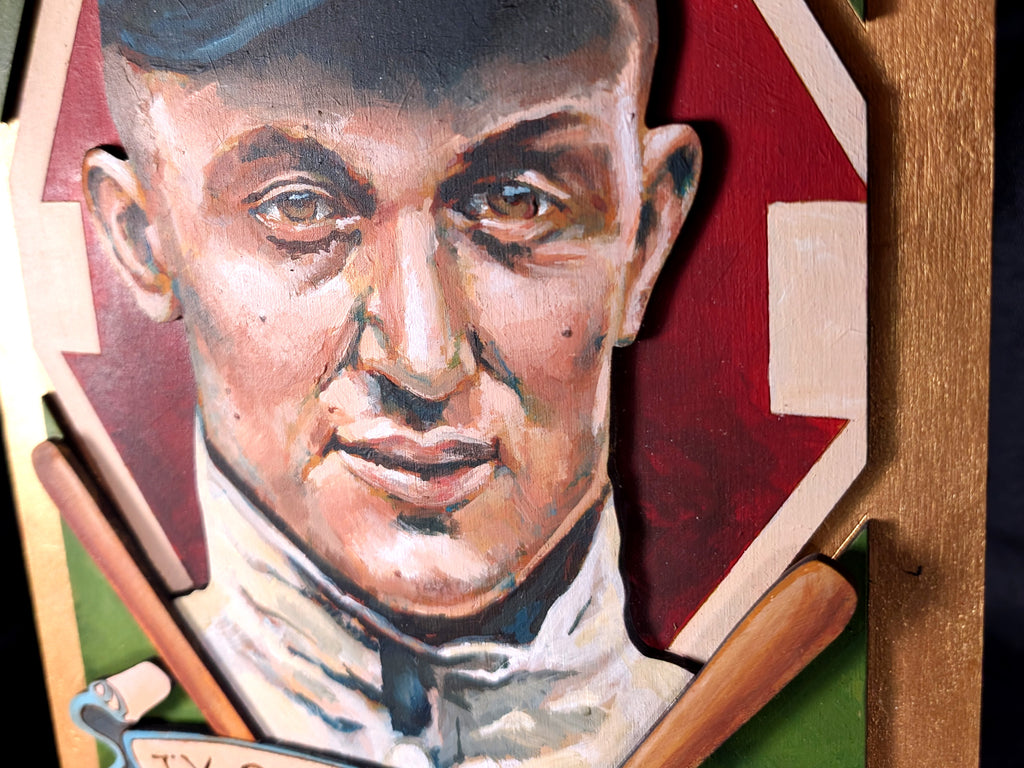 Ty Cobb Detroit Tigers • T205 inspired baseball ORIGINAL PARALLAX PAINTING 8.5x15