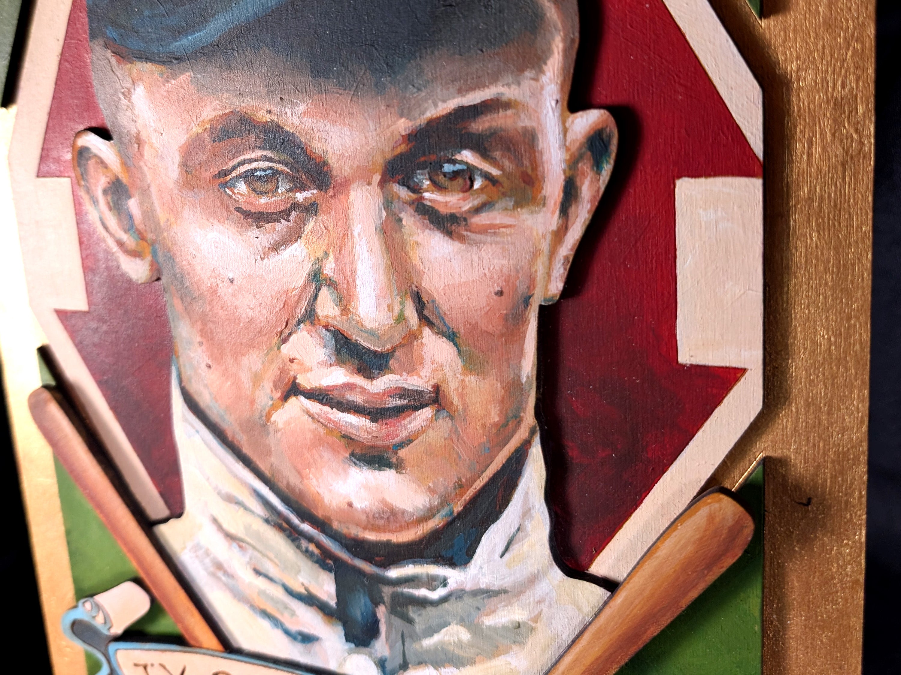 Ty Cobb Detroit Tigers • T205 inspired baseball ORIGINAL PARALLAX PAINTING 8.5x15