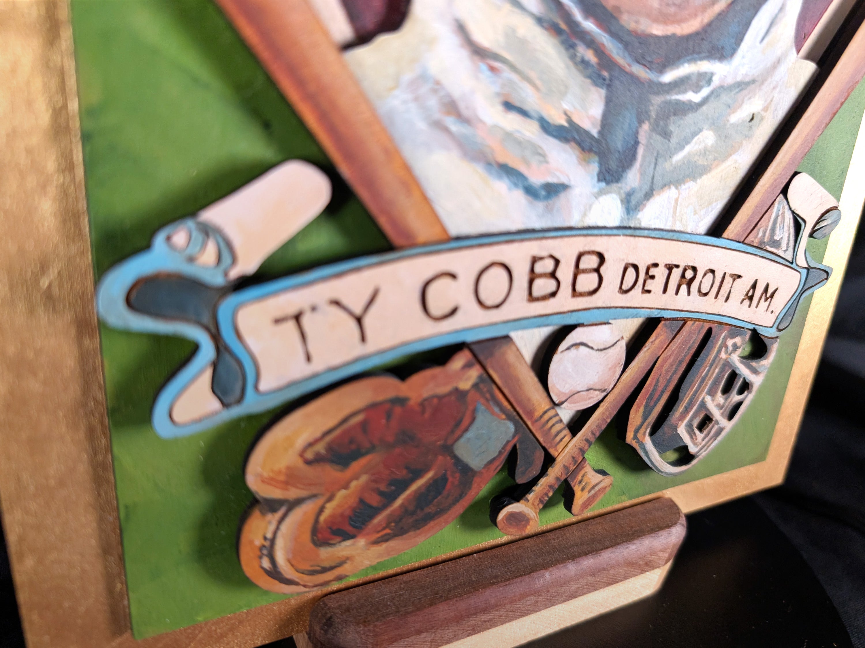 Ty Cobb Detroit Tigers • T205 inspired baseball ORIGINAL PARALLAX PAINTING 8.5x15