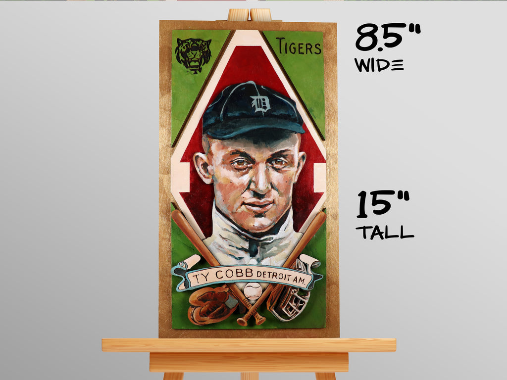 Ty Cobb Detroit Tigers • T205 inspired baseball ORIGINAL PARALLAX PAINTING 8.5x15