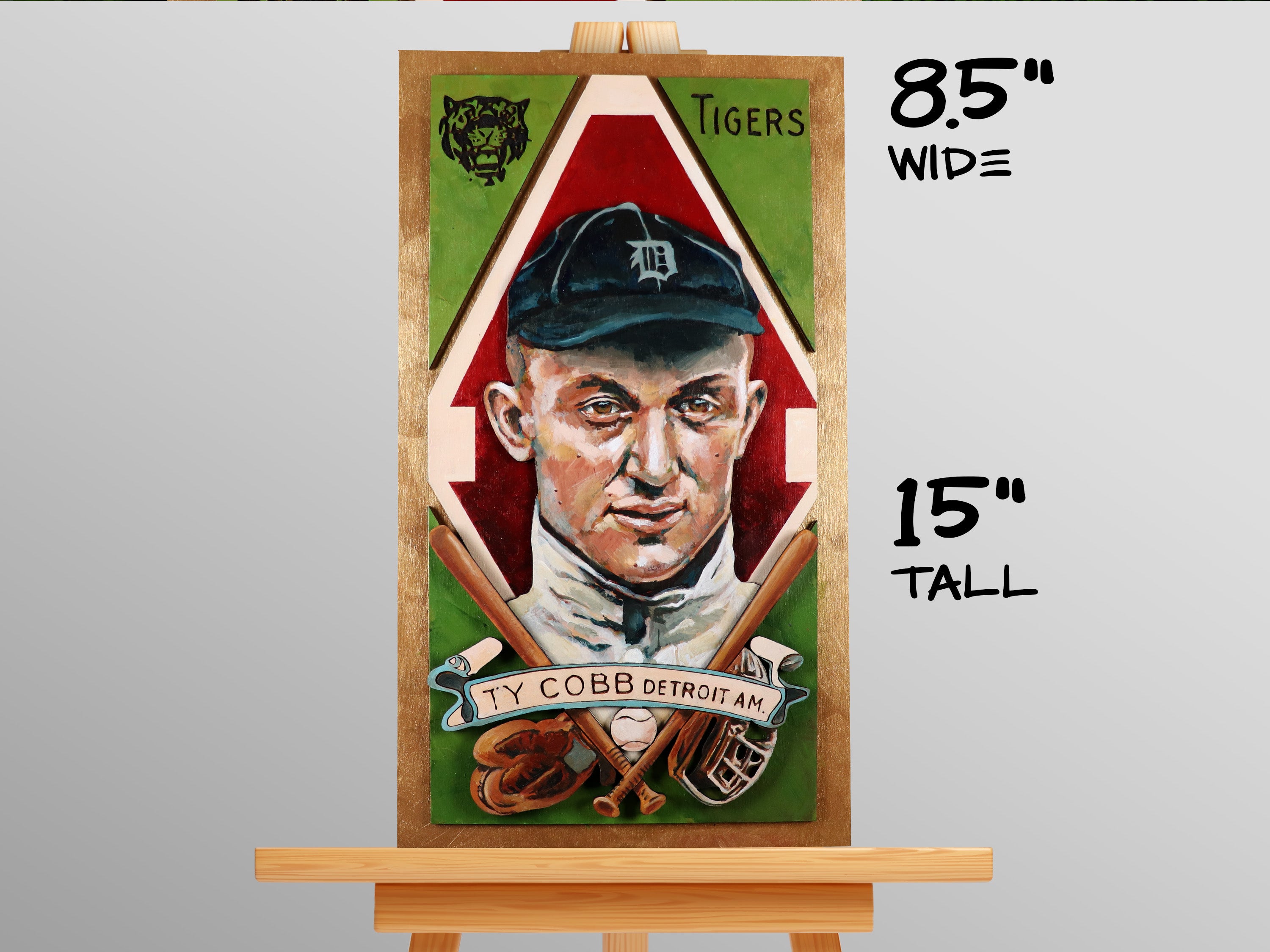 Ty Cobb Detroit Tigers • T205 inspired baseball ORIGINAL PARALLAX PAINTING 8.5x15