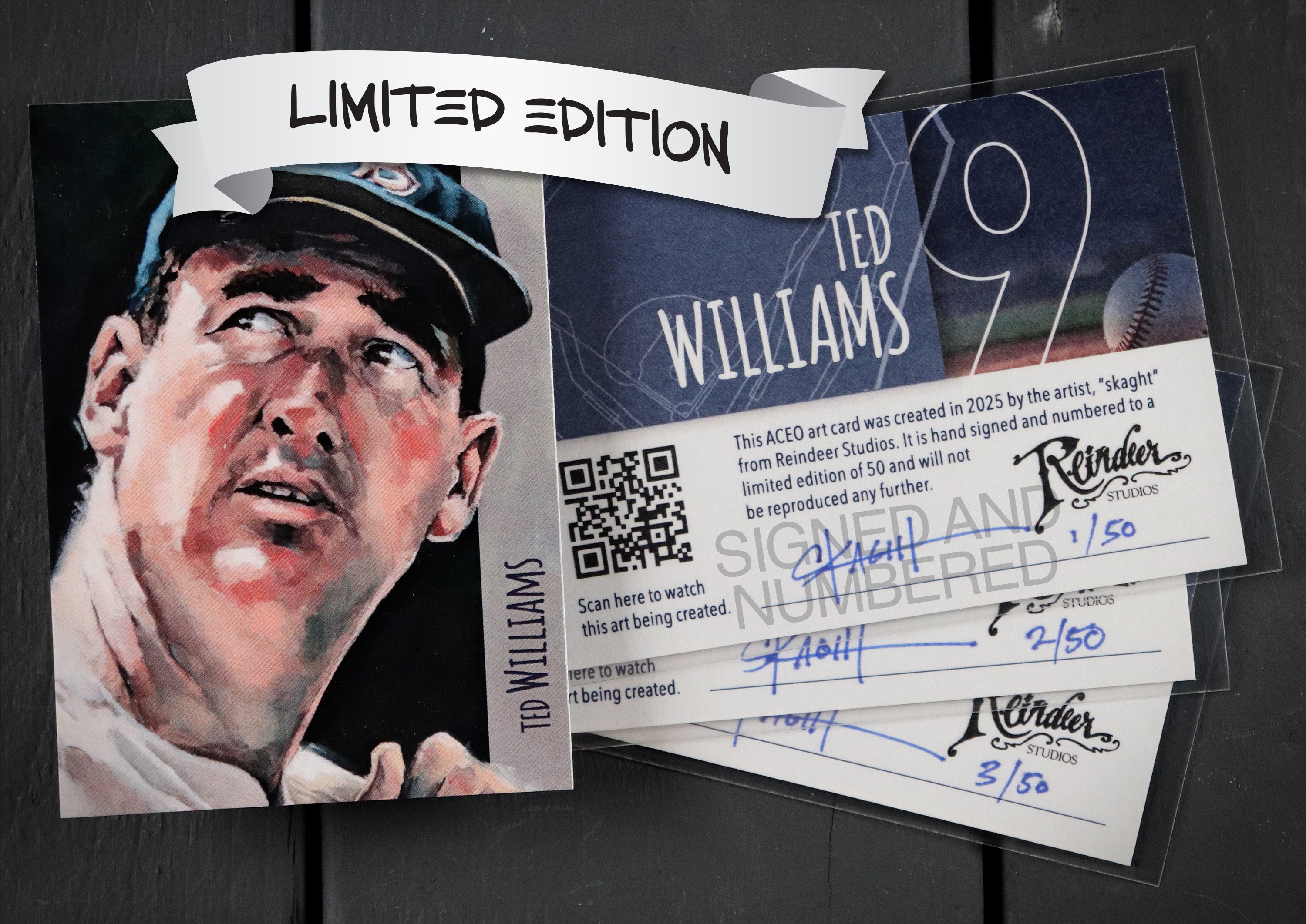 Ted Williams ACEO Limited Edition Baseball Art Card Boston Red Sox