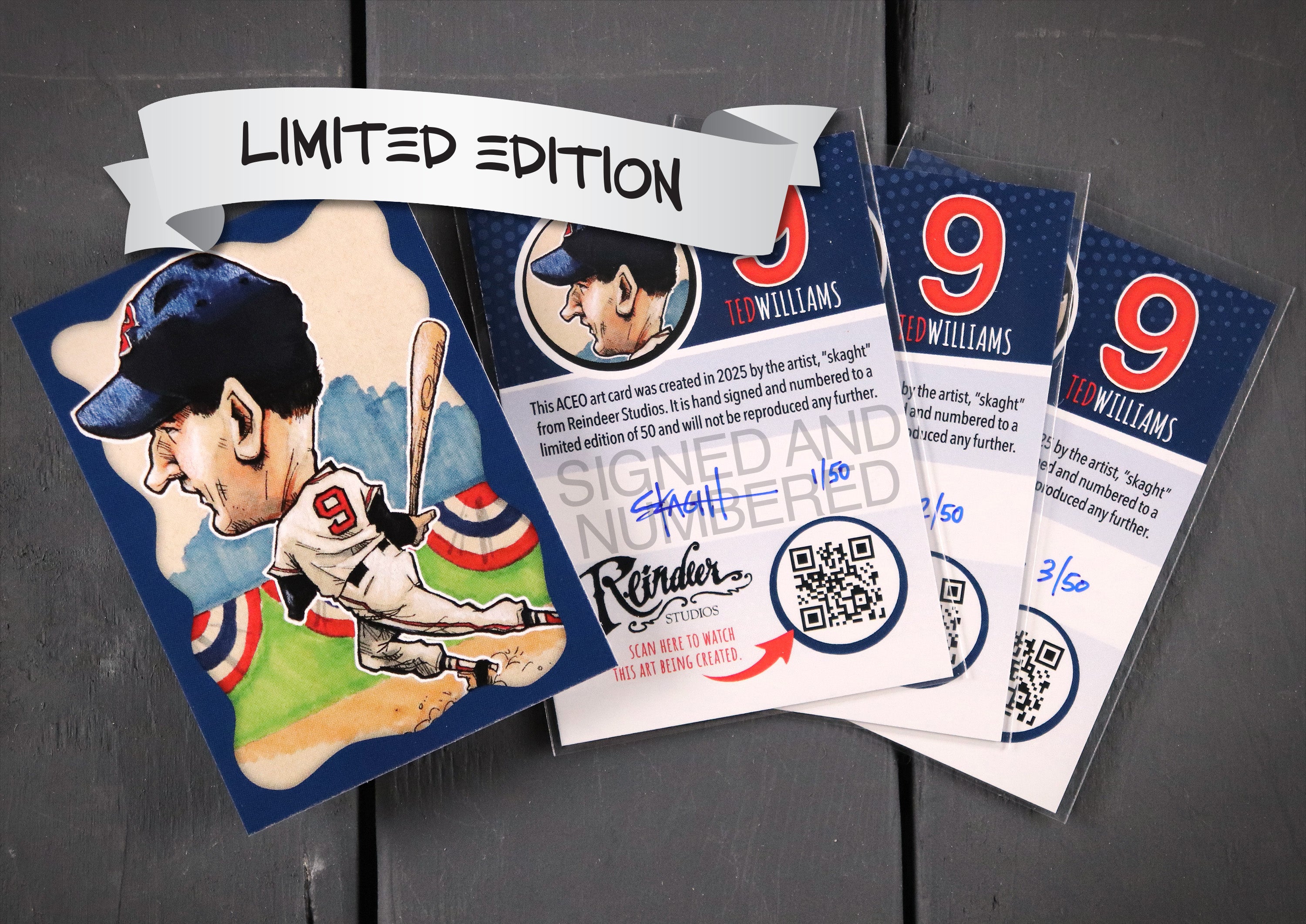 Ted Williams ACEO Limited Edition Baseball Art Card Boston Red Sox