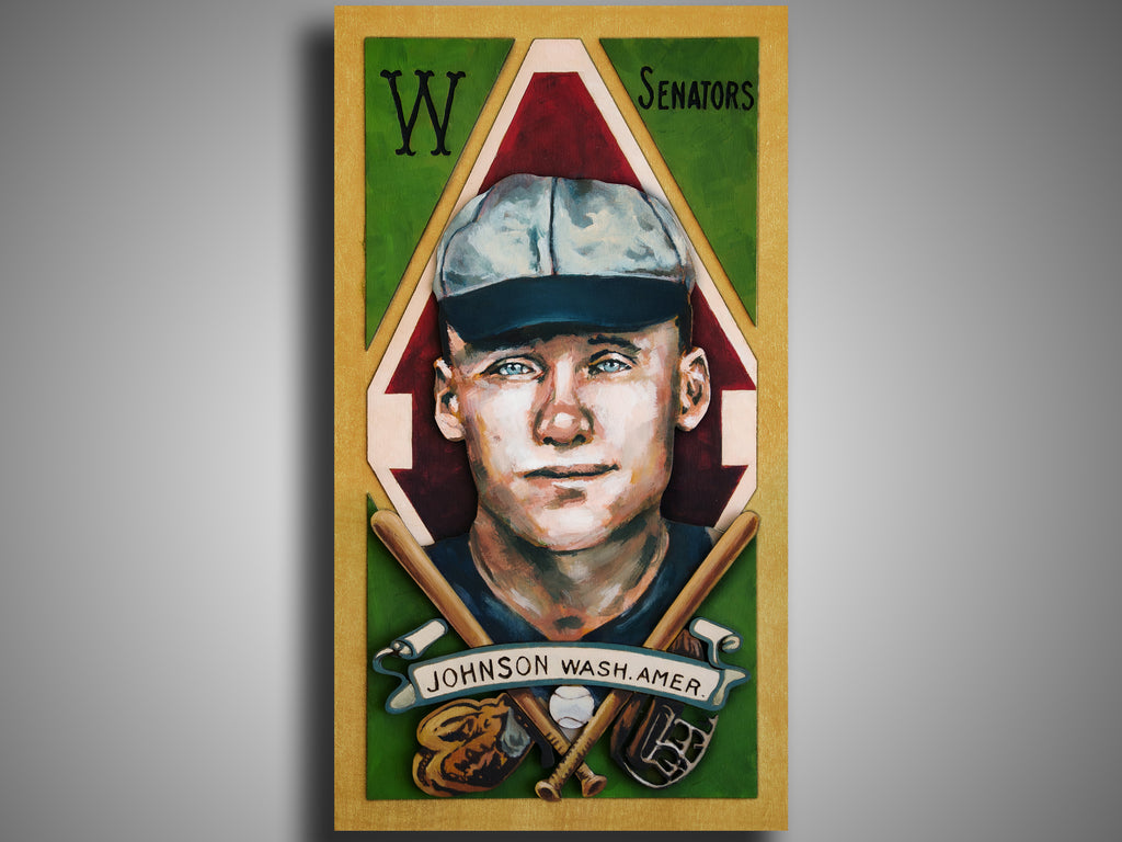 Walter Johnson Washington Senators • T205 inspired baseball ORIGINAL PARALLAX PAINTING 8.5x15