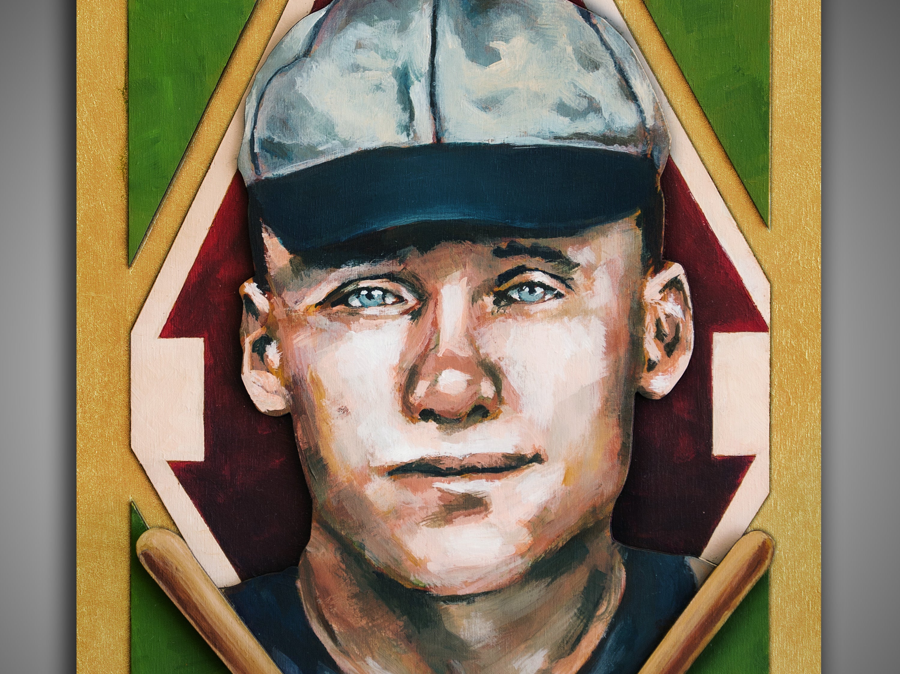 Walter Johnson Washington Senators • T205 inspired baseball ORIGINAL PARALLAX PAINTING 8.5x15