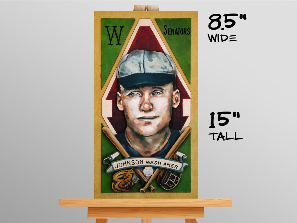 Walter Johnson Washington Senators • T205 inspired baseball ORIGINAL PARALLAX PAINTING 8.5x15