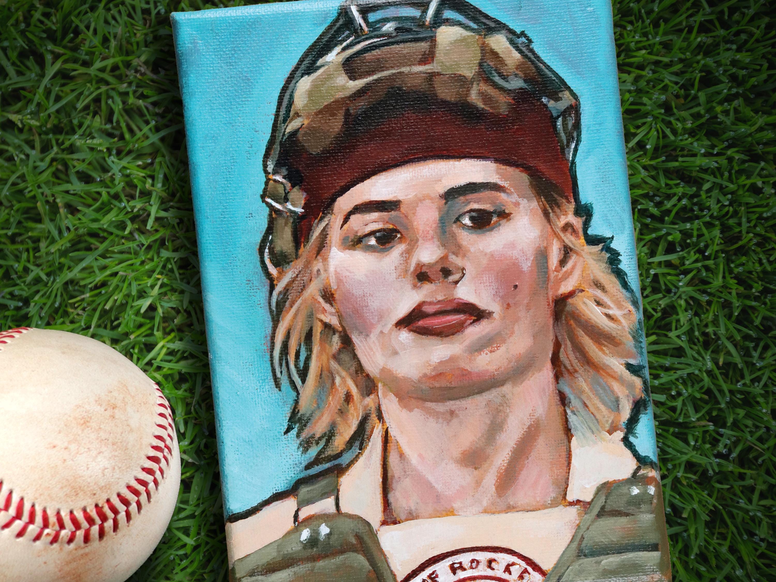 Dottie Hinson A League of Their Own Geena Davis • baseball original acrylic painting on canvas 5x7