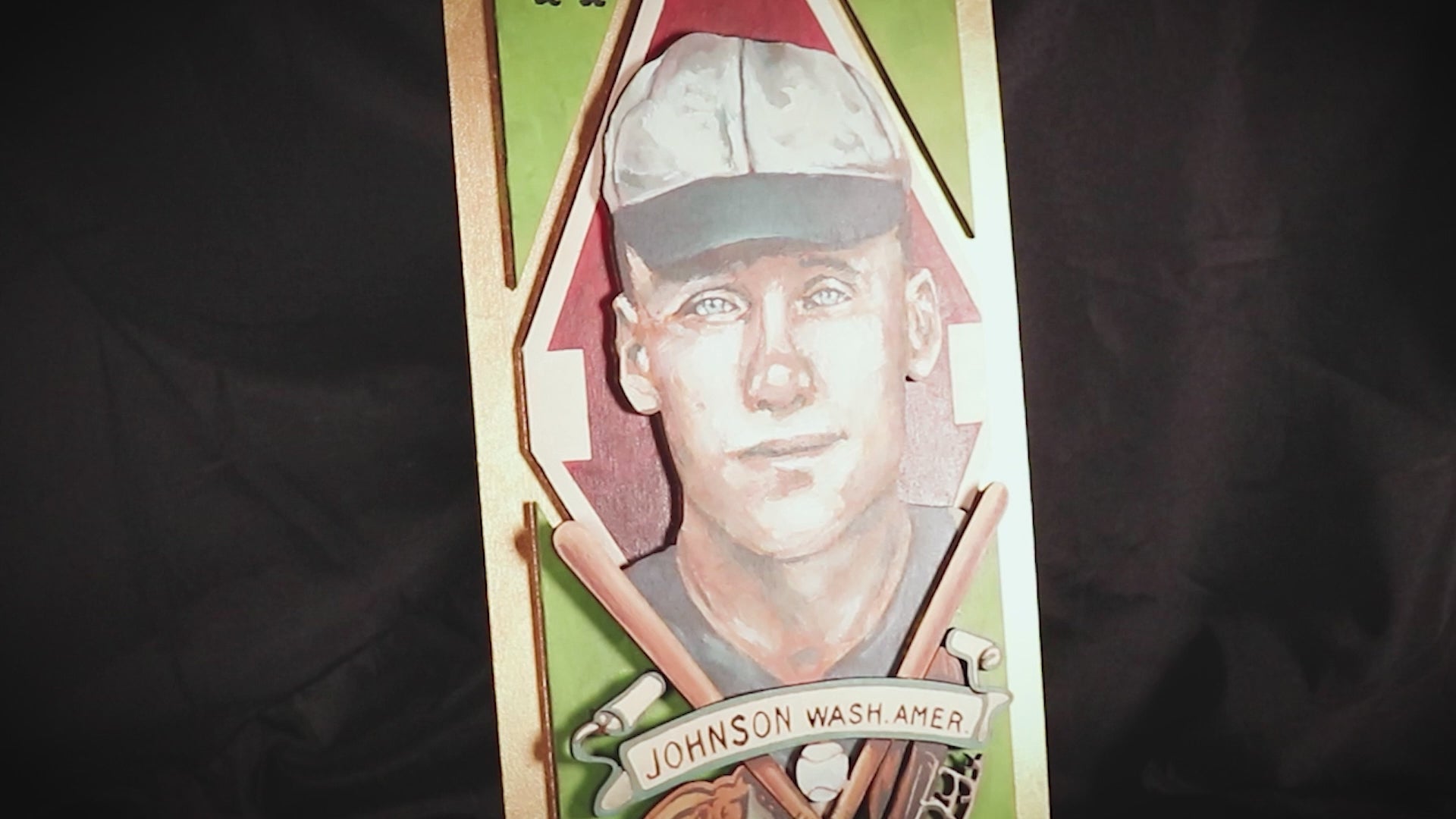 Walter Johnson Washington Senators • T205 inspired baseball ORIGINAL PARALLAX PAINTING 8.5x15