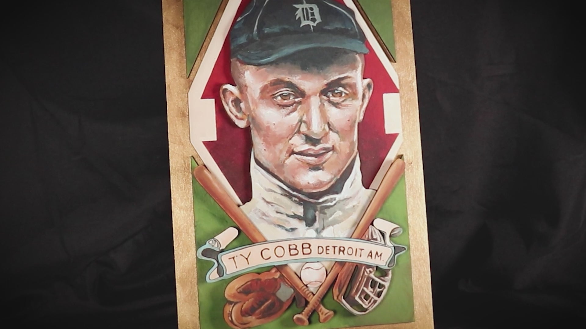 Ty Cobb Detroit Tigers • T205 inspired baseball ORIGINAL PARALLAX PAINTING 8.5x15